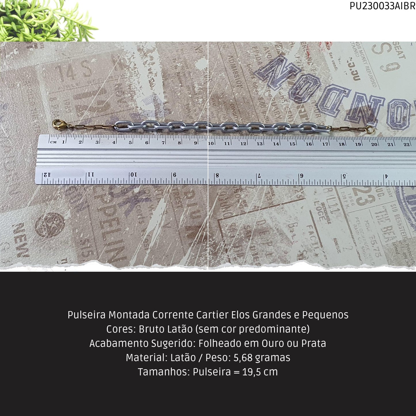 Pulseira Montada Corrente Cartier Elos Grandes e Pequenos  - Código.: PU230033AIBR  - Peso.: 5.7 gr