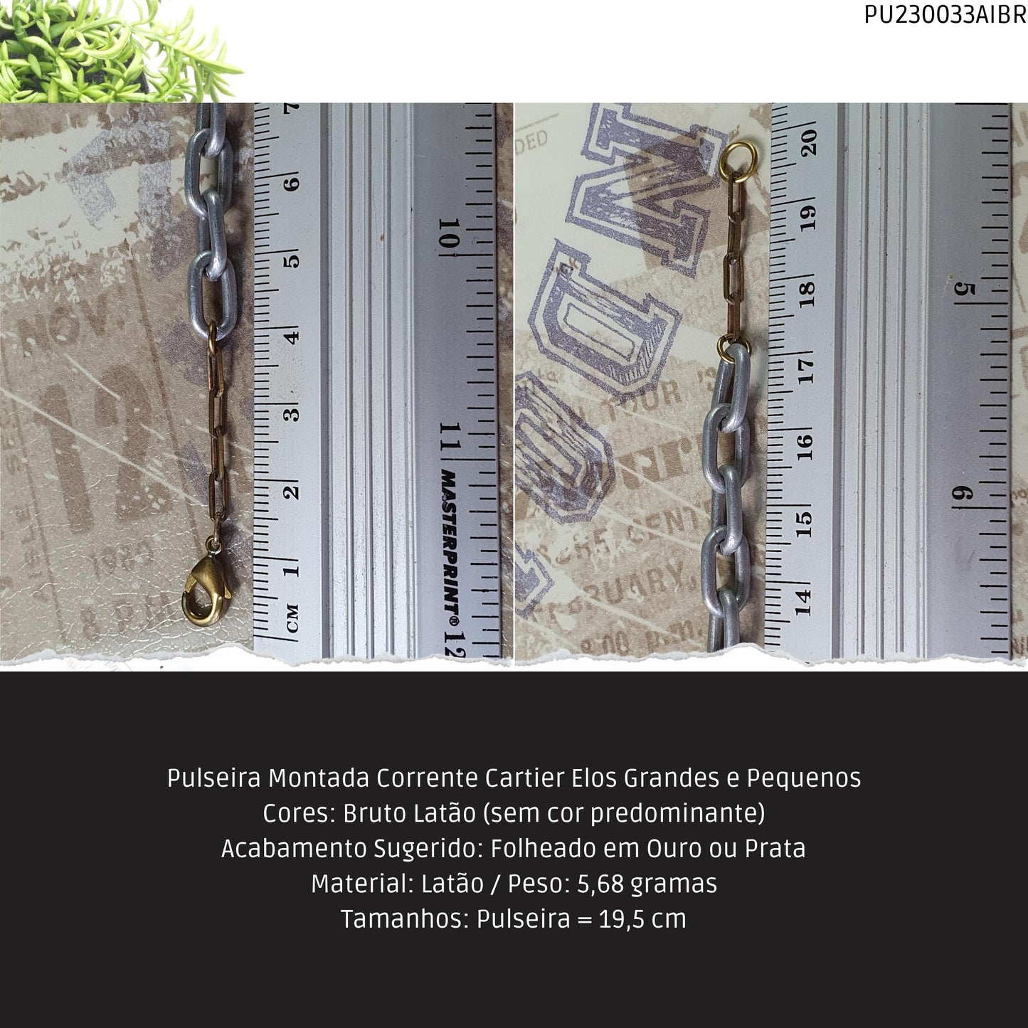 Pulseira Montada Corrente Cartier Elos Grandes e Pequenos  - Código.: PU230033AIBR  - Peso.: 5.7 gr