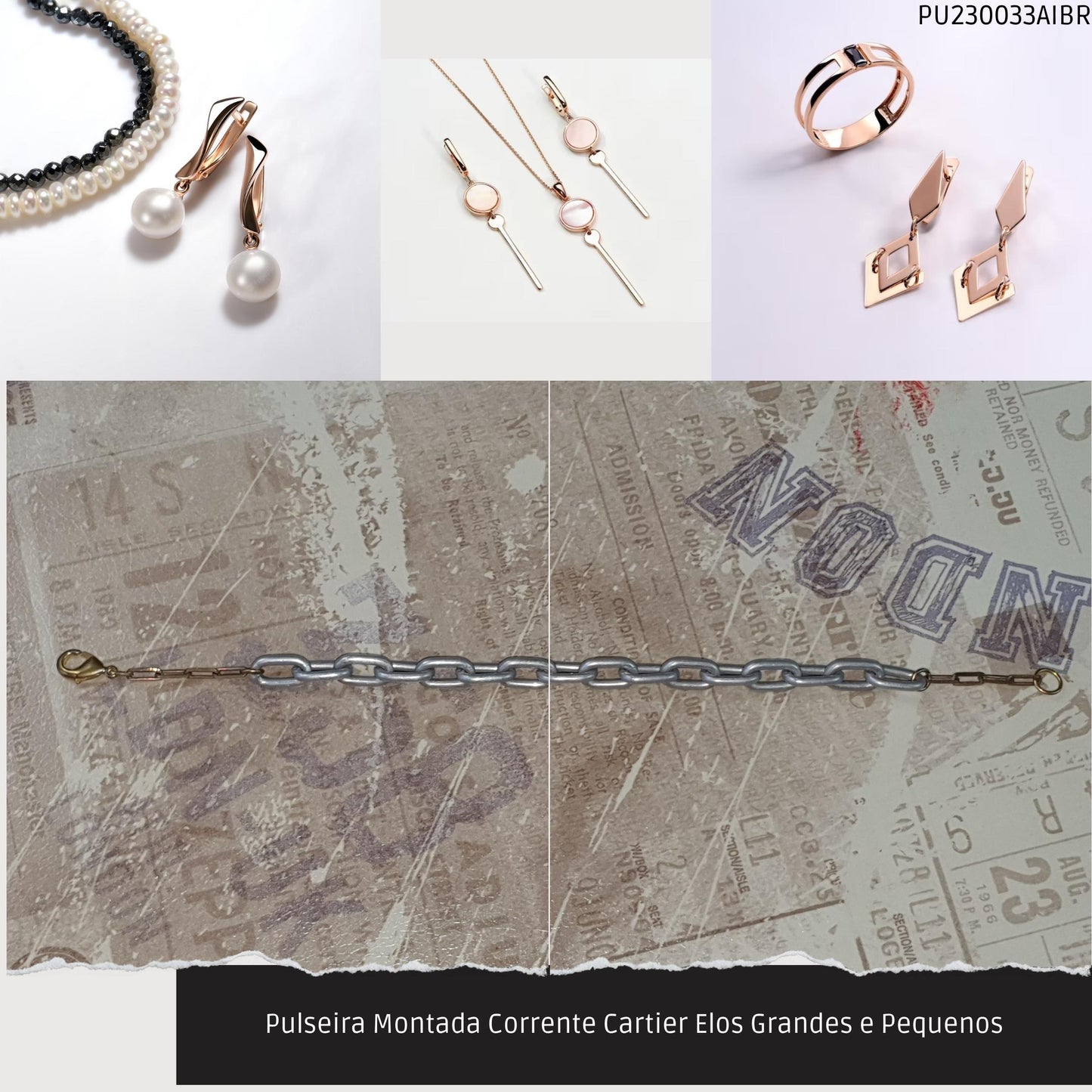 Pulseira Montada Corrente Cartier Elos Grandes e Pequenos  - Código.: PU230033AIBR  - Peso.: 5.7 gr