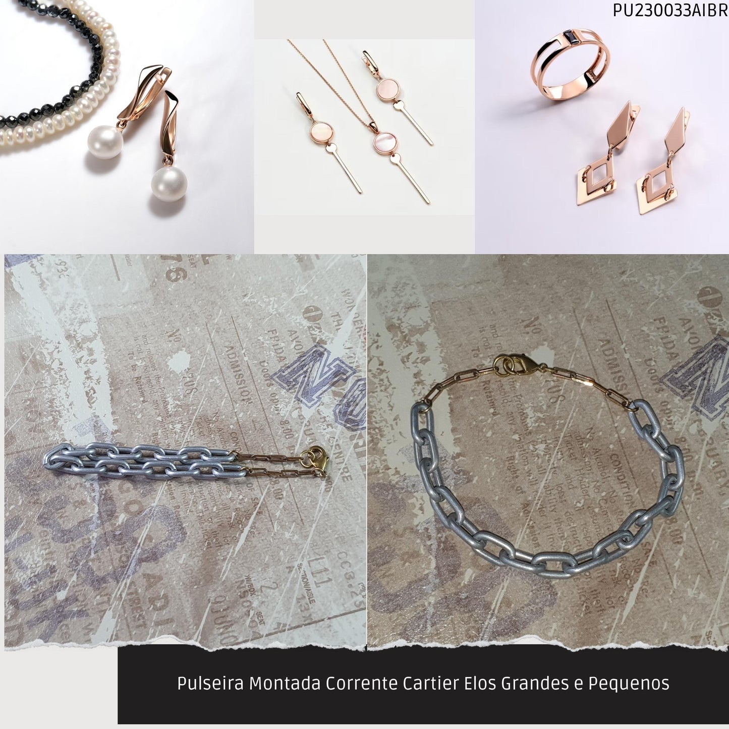 Pulseira Montada Corrente Cartier Elos Grandes e Pequenos  - Código.: PU230033AIBR  - Peso.: 5.7 gr