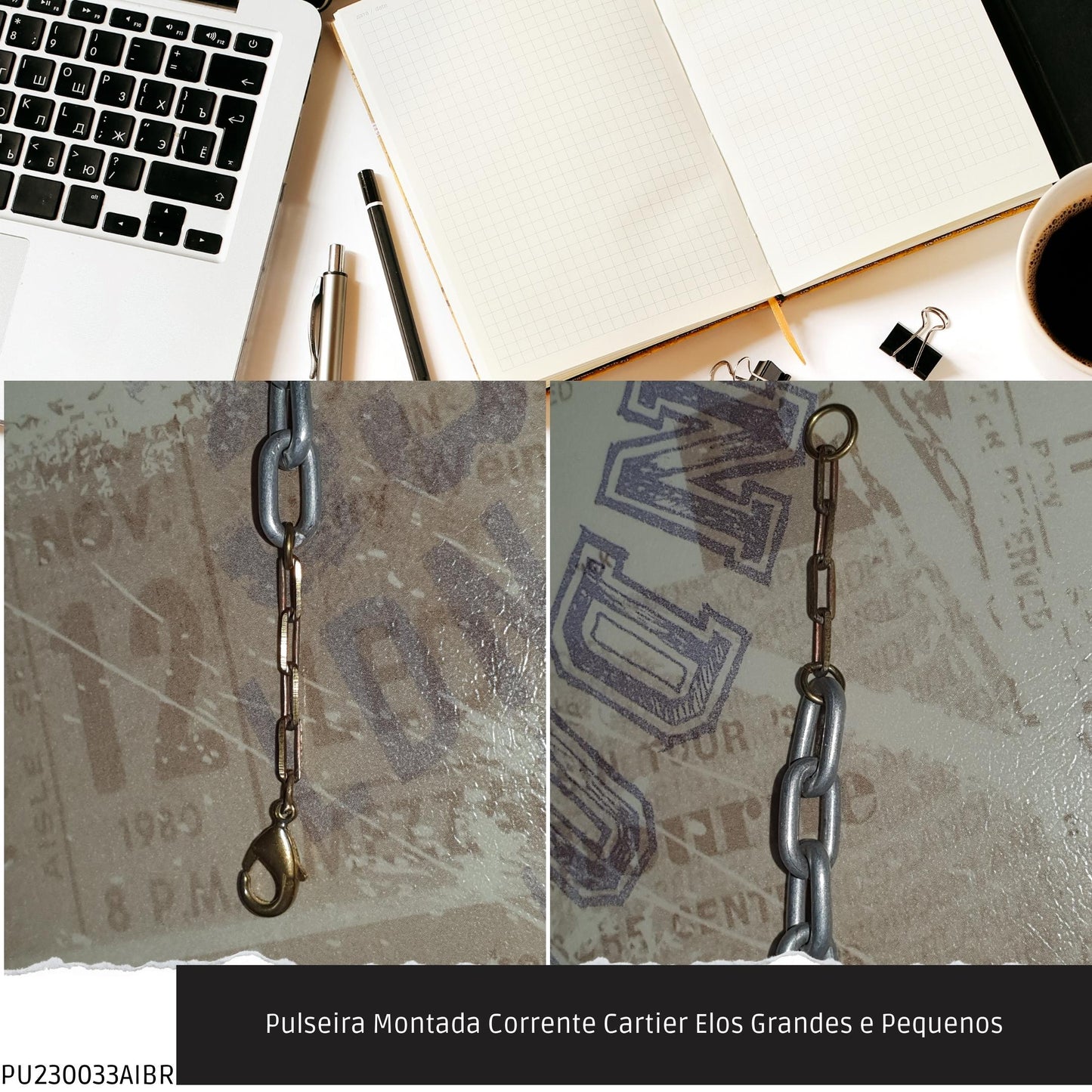 Pulseira Montada Corrente Cartier Elos Grandes e Pequenos  - Código.: PU230033AIBR  - Peso.: 5.7 gr
