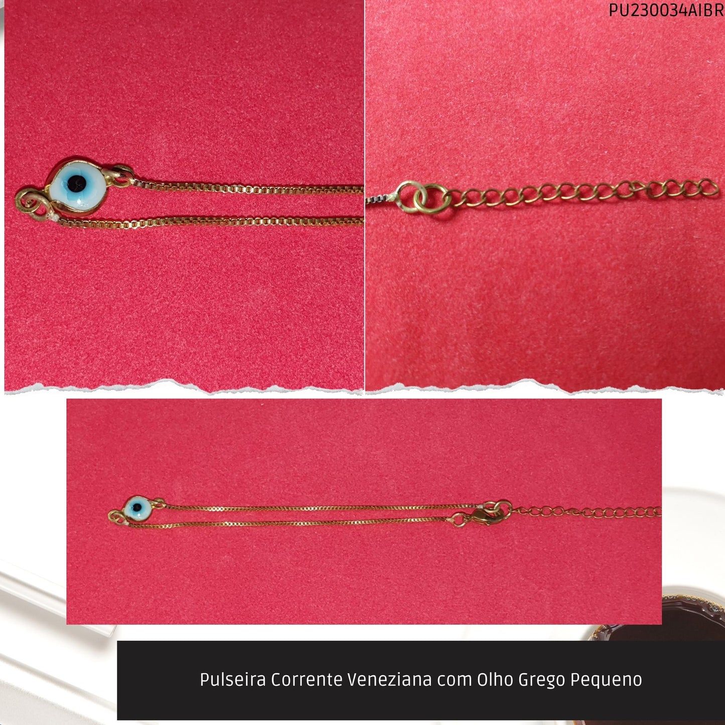 Pulseira Corrente Veneziana com Olho Grego Pequeno  - Código.: PU230034AIBR  - Peso.: 1.4 gr