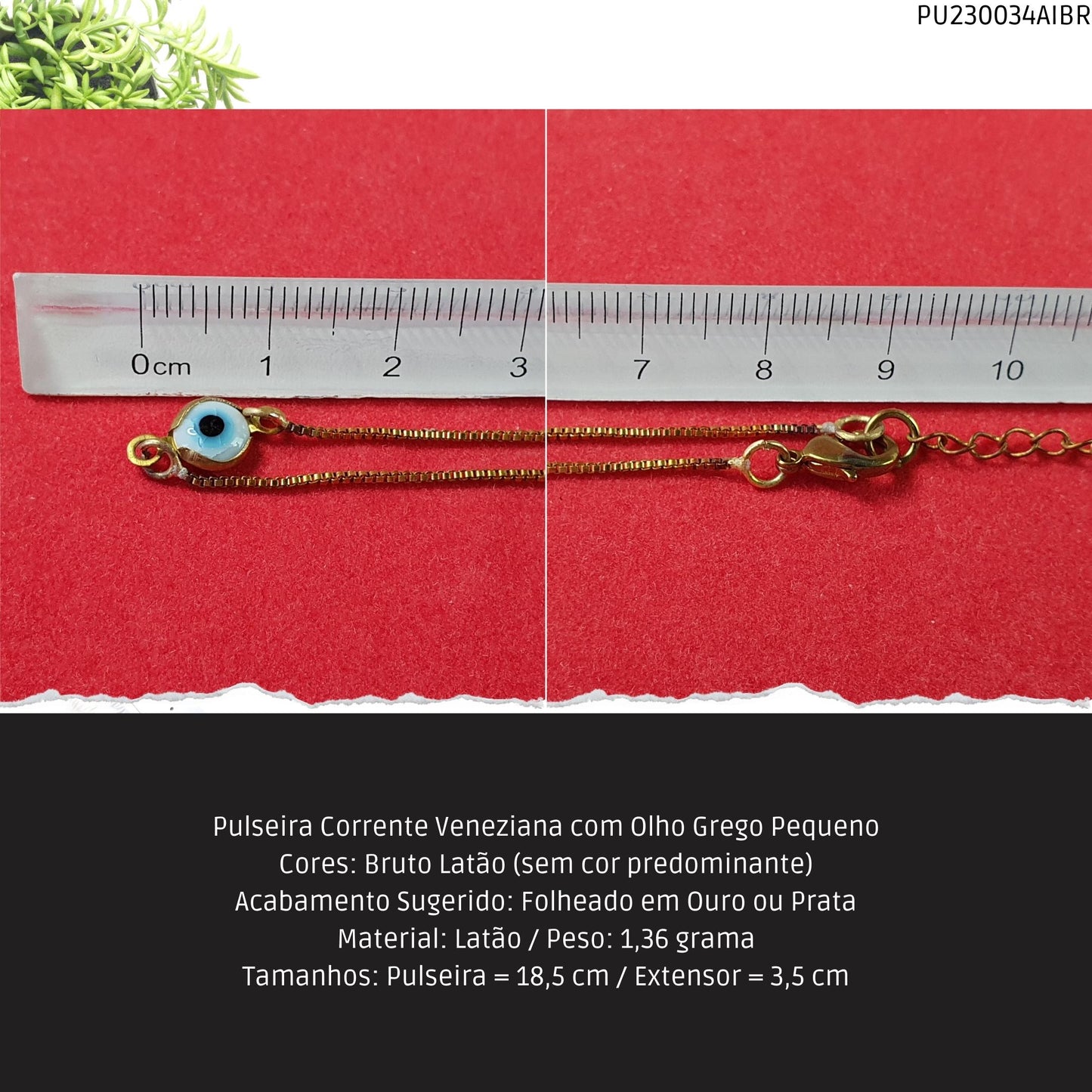 Pulseira Corrente Veneziana com Olho Grego Pequeno  - Código.: PU230034AIBR  - Peso.: 1.4 gr