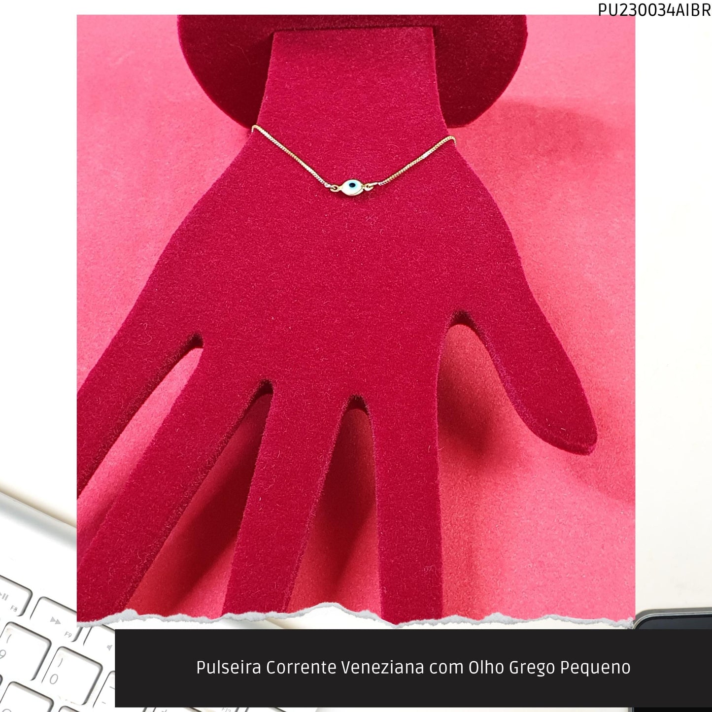 Pulseira Corrente Veneziana com Olho Grego Pequeno  - Código.: PU230034AIBR  - Peso.: 1.4 gr