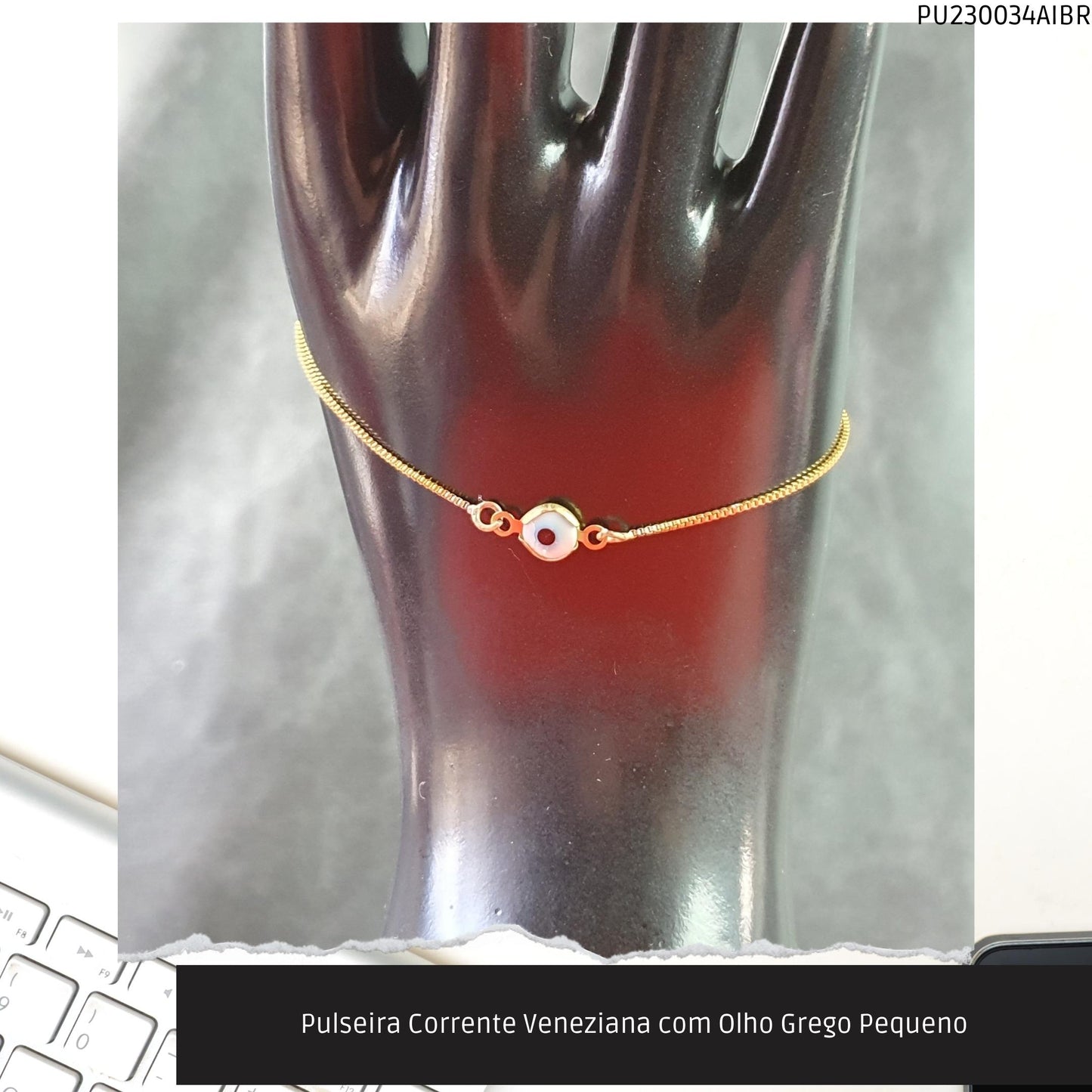 Pulseira Corrente Veneziana com Olho Grego Pequeno  - Código.: PU230034AIBR  - Peso.: 1.4 gr