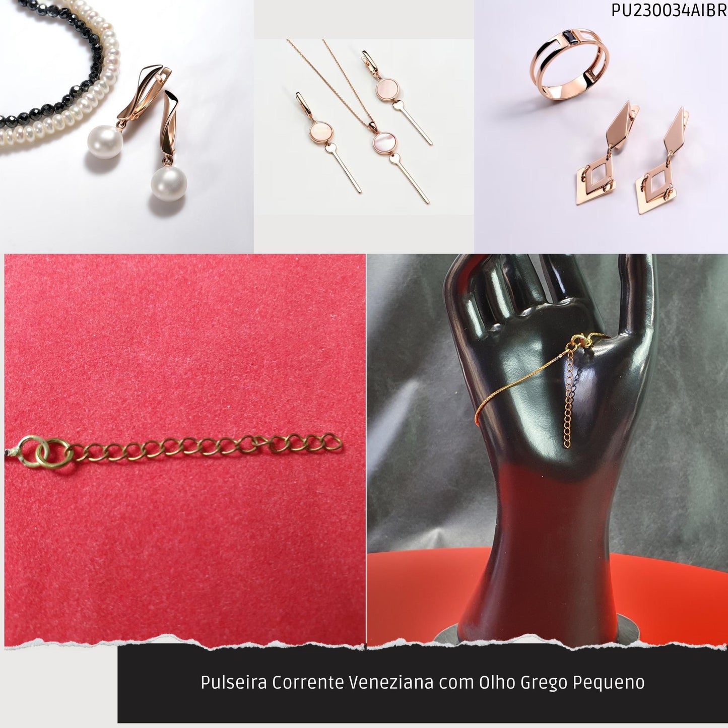 Pulseira Corrente Veneziana com Olho Grego Pequeno  - Código.: PU230034AIBR  - Peso.: 1.4 gr