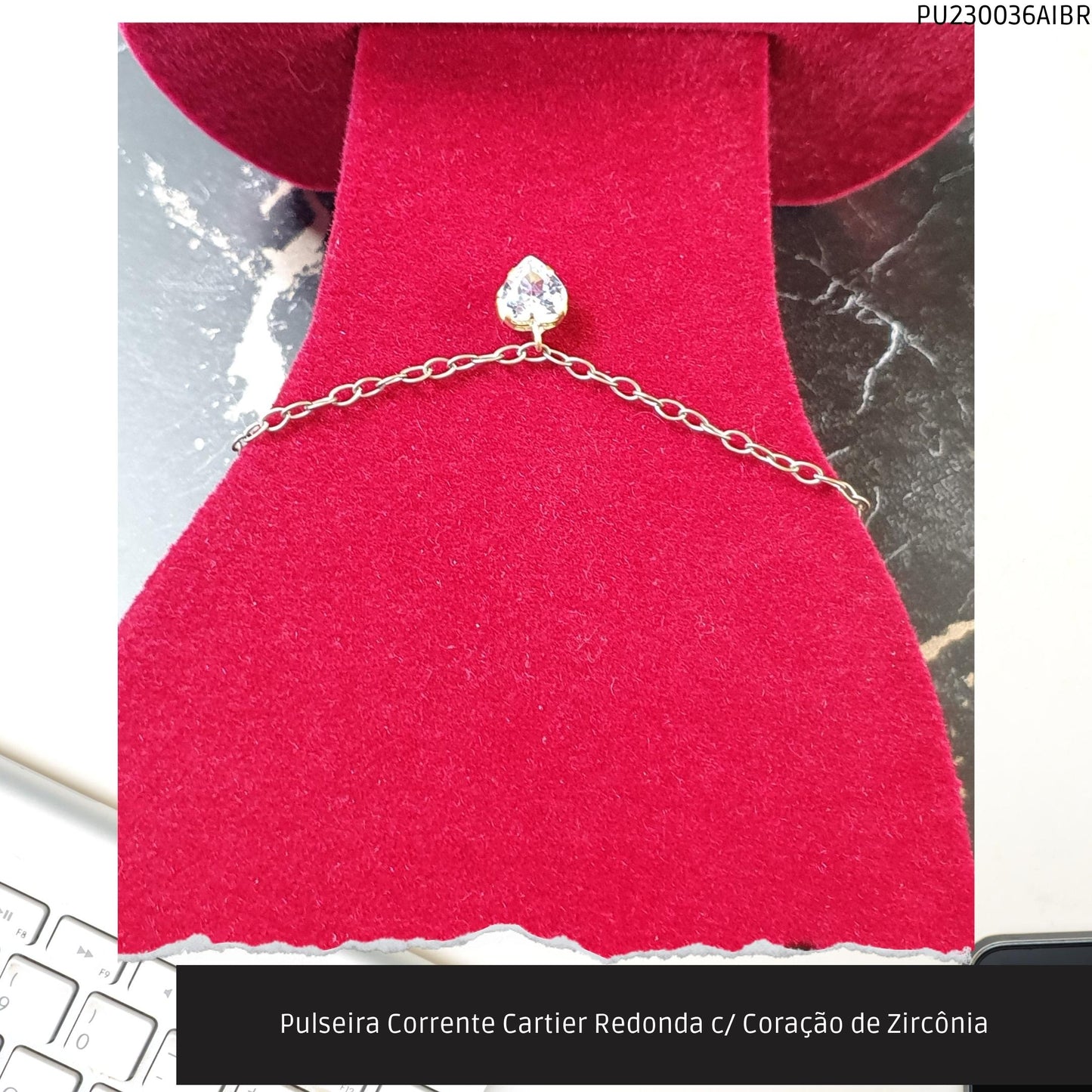 Pulseira Corrente Cartier Redonda c/ Coração de Zircônia  - Código.: PU230036AIBR  - Peso.: 2.3 gr