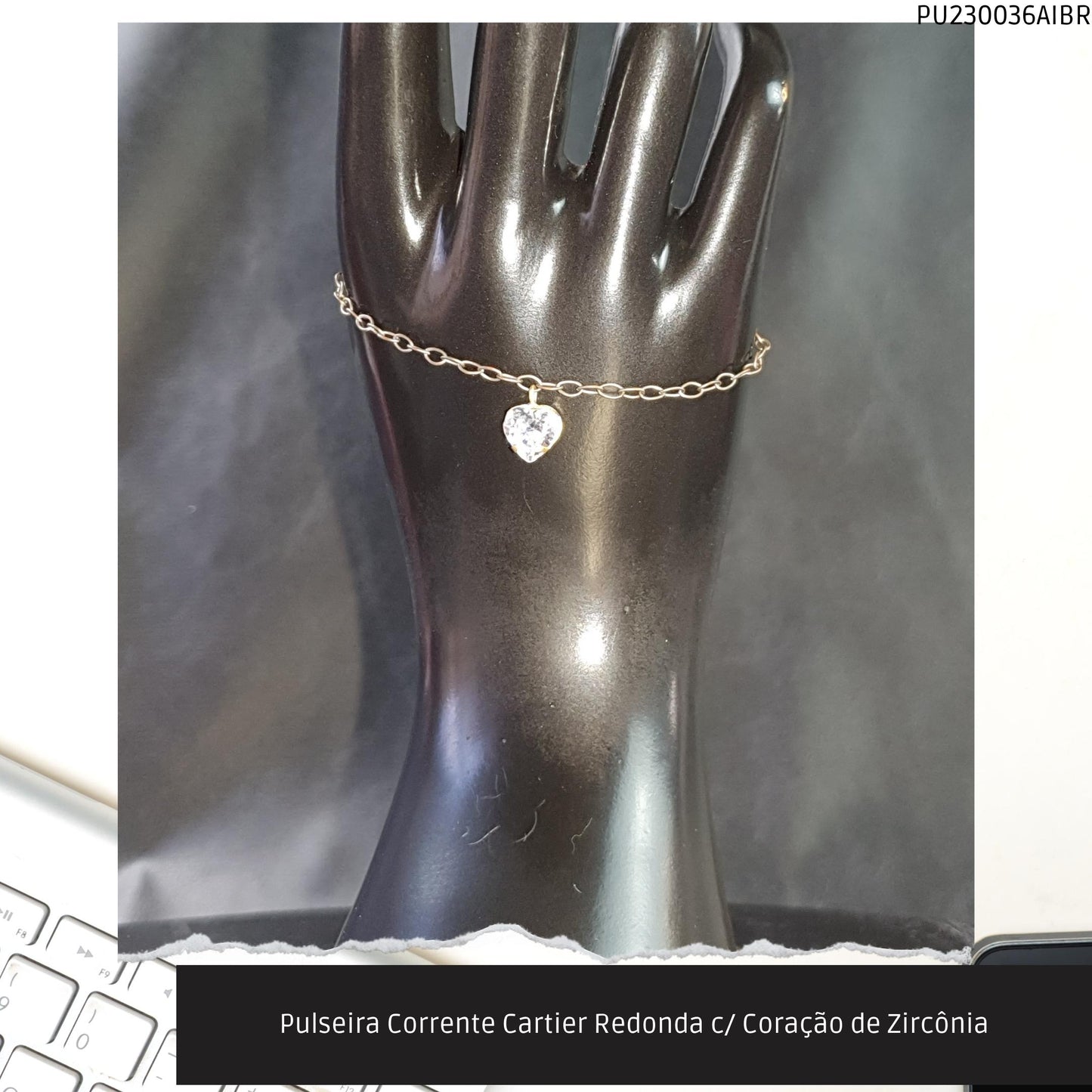 Pulseira Corrente Cartier Redonda c/ Coração de Zircônia  - Código.: PU230036AIBR  - Peso.: 2.3 gr