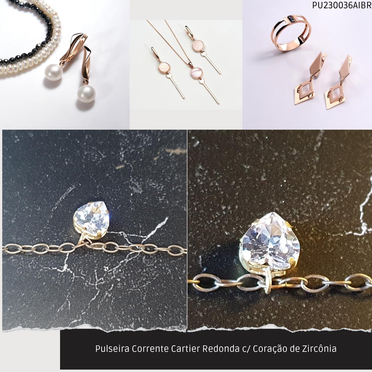Pulseira Corrente Cartier Redonda c/ Coração de Zircônia  - Código.: PU230036AIBR  - Peso.: 2.3 gr