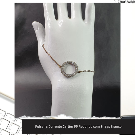 Pulseira Corrente Cartier PP Redondo com Strass Branco  - Código.: PU230037AIBR  - Peso.: 3.3 gr