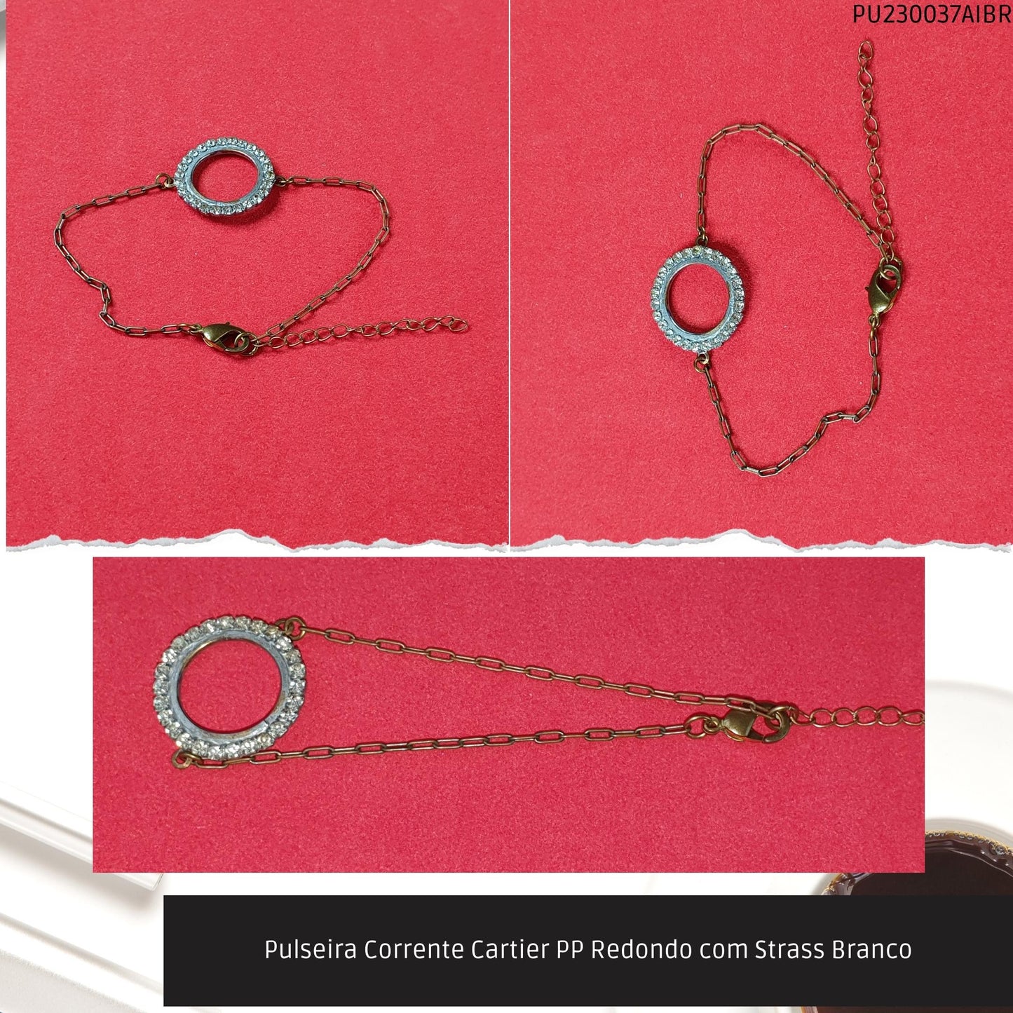 Pulseira Corrente Cartier PP Redondo com Strass Branco  - Código.: PU230037AIBR  - Peso.: 3.3 gr