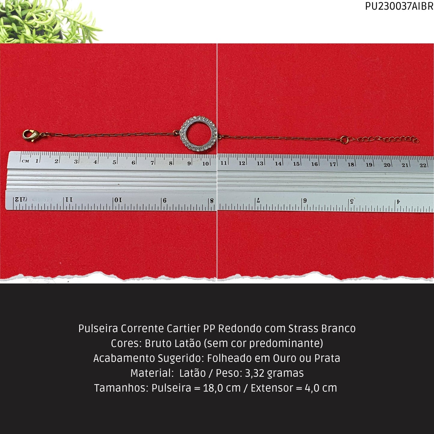 Pulseira Corrente Cartier PP Redondo com Strass Branco  - Código.: PU230037AIBR  - Peso.: 3.3 gr
