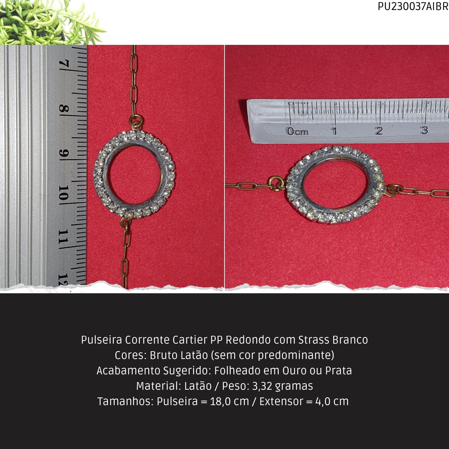 Pulseira Corrente Cartier PP Redondo com Strass Branco  - Código.: PU230037AIBR  - Peso.: 3.3 gr