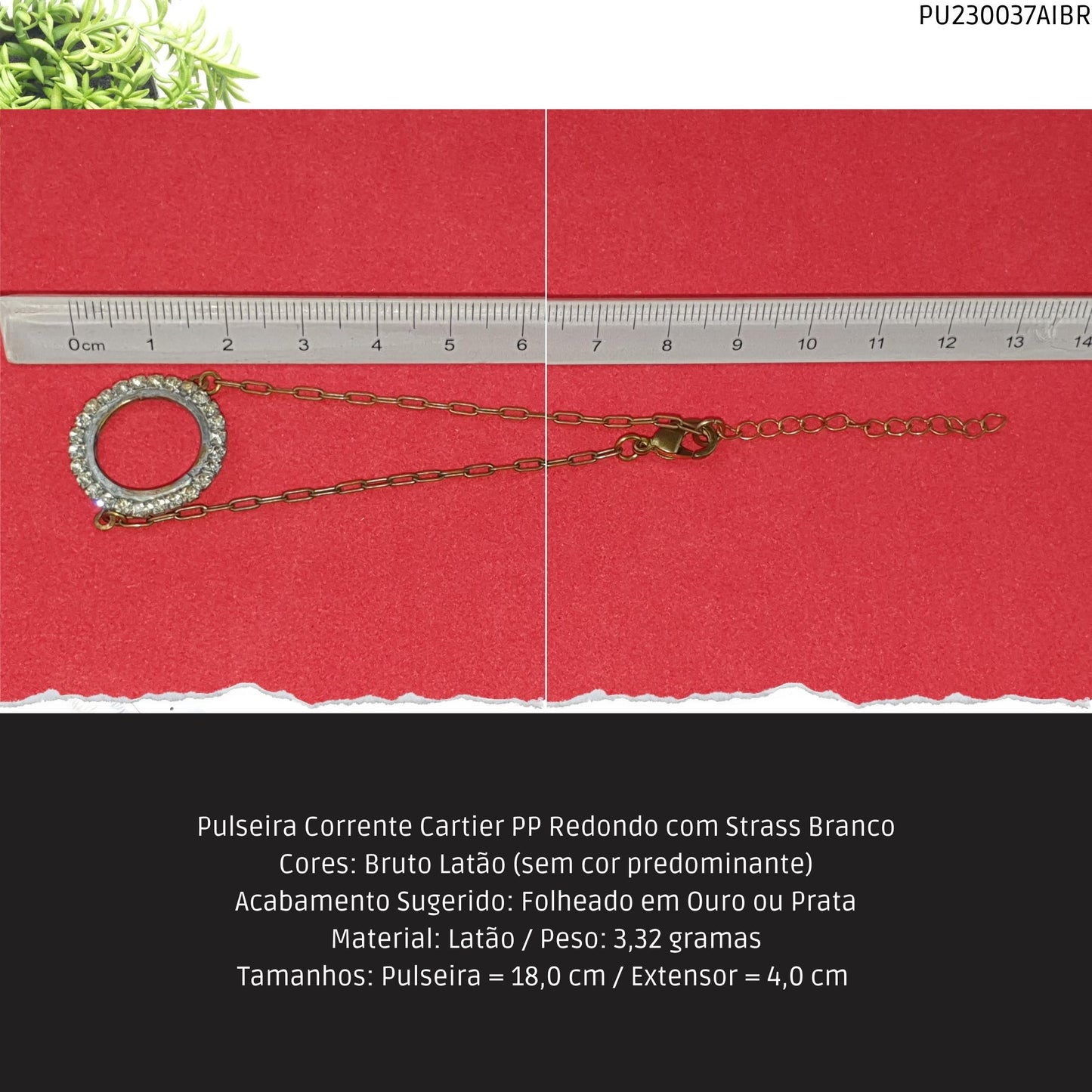 Pulseira Corrente Cartier PP Redondo com Strass Branco  - Código.: PU230037AIBR  - Peso.: 3.3 gr