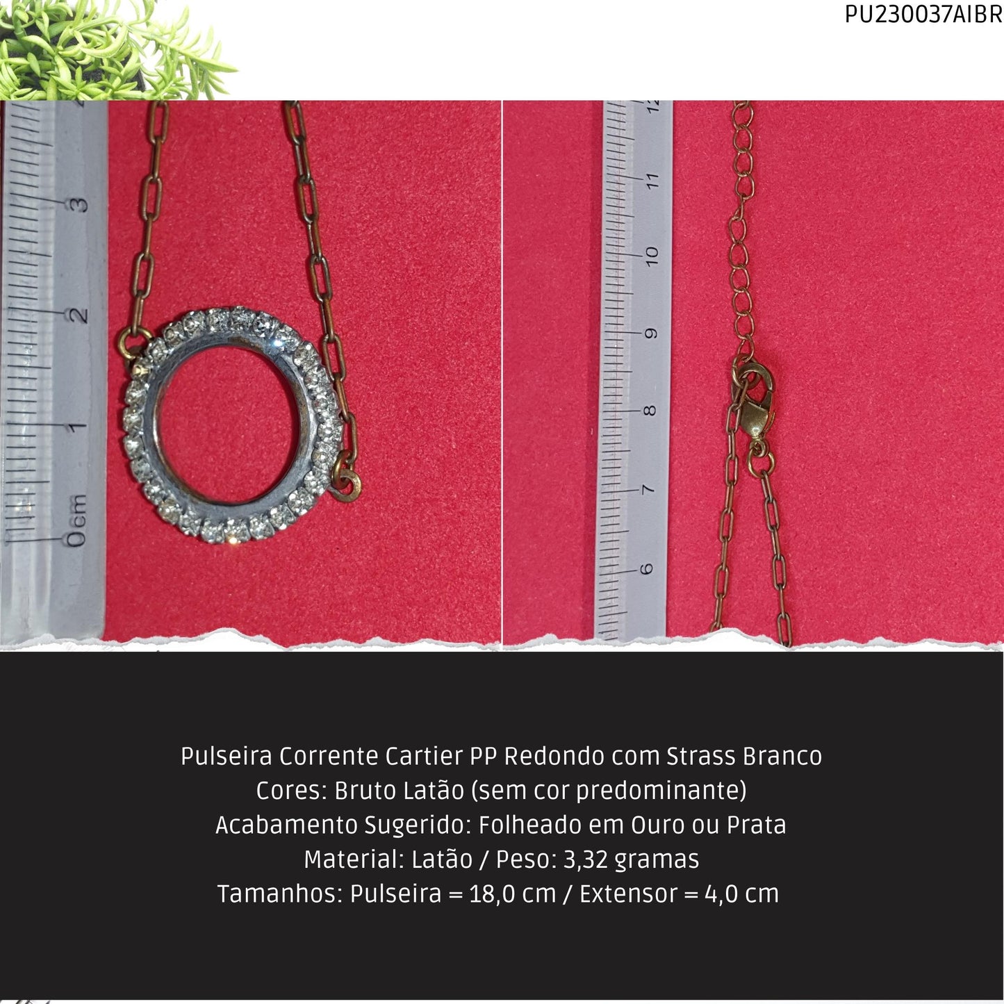Pulseira Corrente Cartier PP Redondo com Strass Branco  - Código.: PU230037AIBR  - Peso.: 3.3 gr