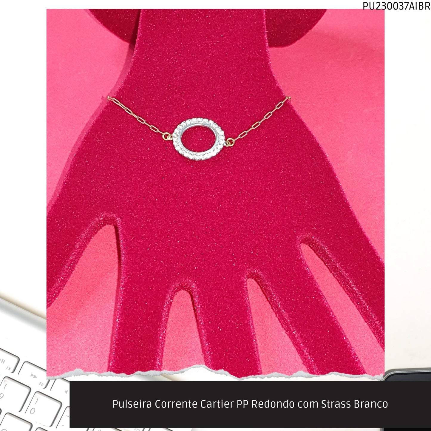 Pulseira Corrente Cartier PP Redondo com Strass Branco  - Código.: PU230037AIBR  - Peso.: 3.3 gr