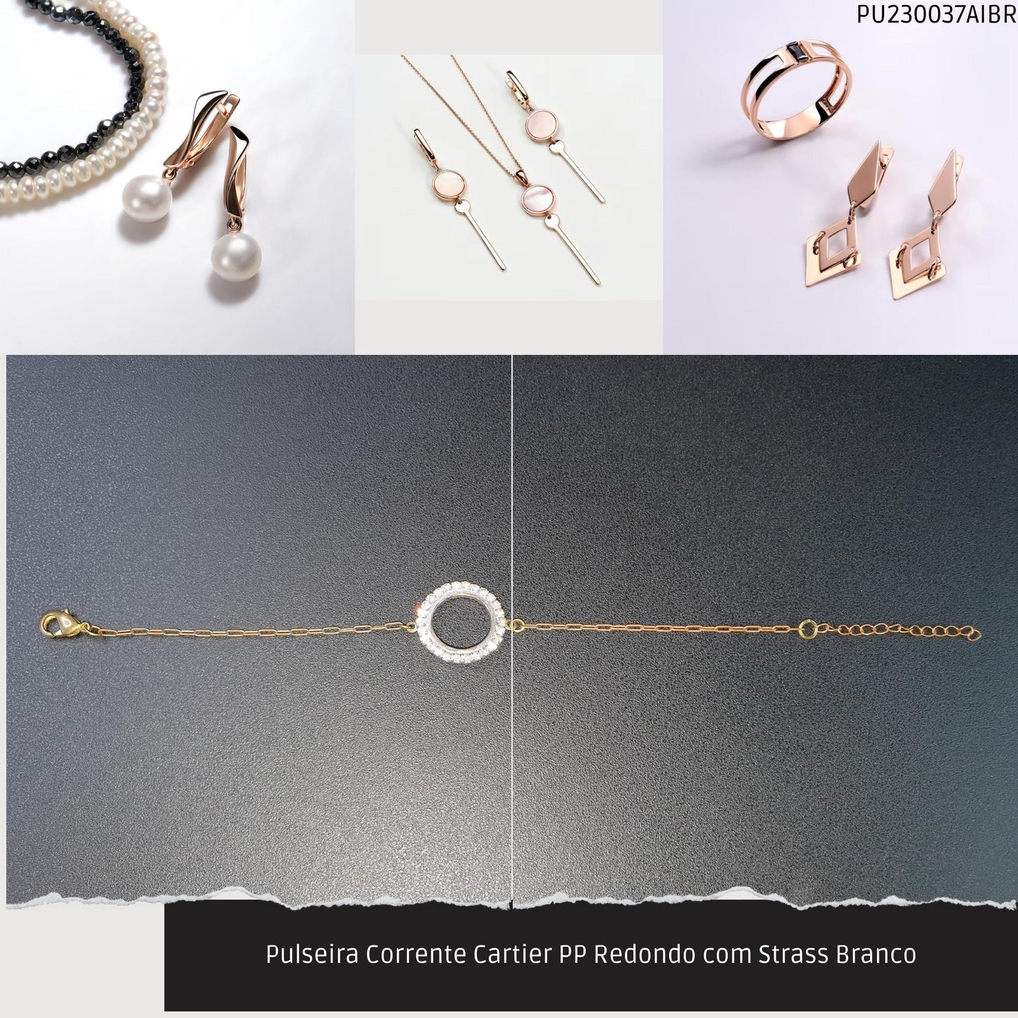 Pulseira Corrente Cartier PP Redondo com Strass Branco  - Código.: PU230037AIBR  - Peso.: 3.3 gr