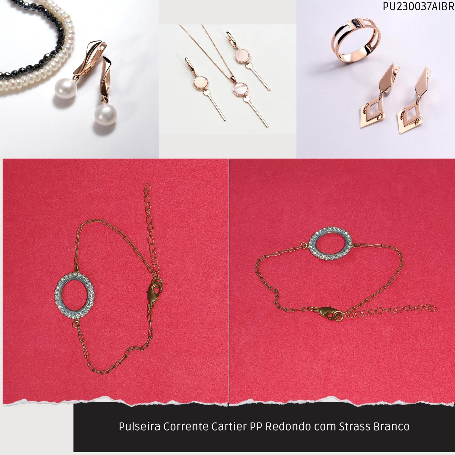 Pulseira Corrente Cartier PP Redondo com Strass Branco  - Código.: PU230037AIBR  - Peso.: 3.3 gr