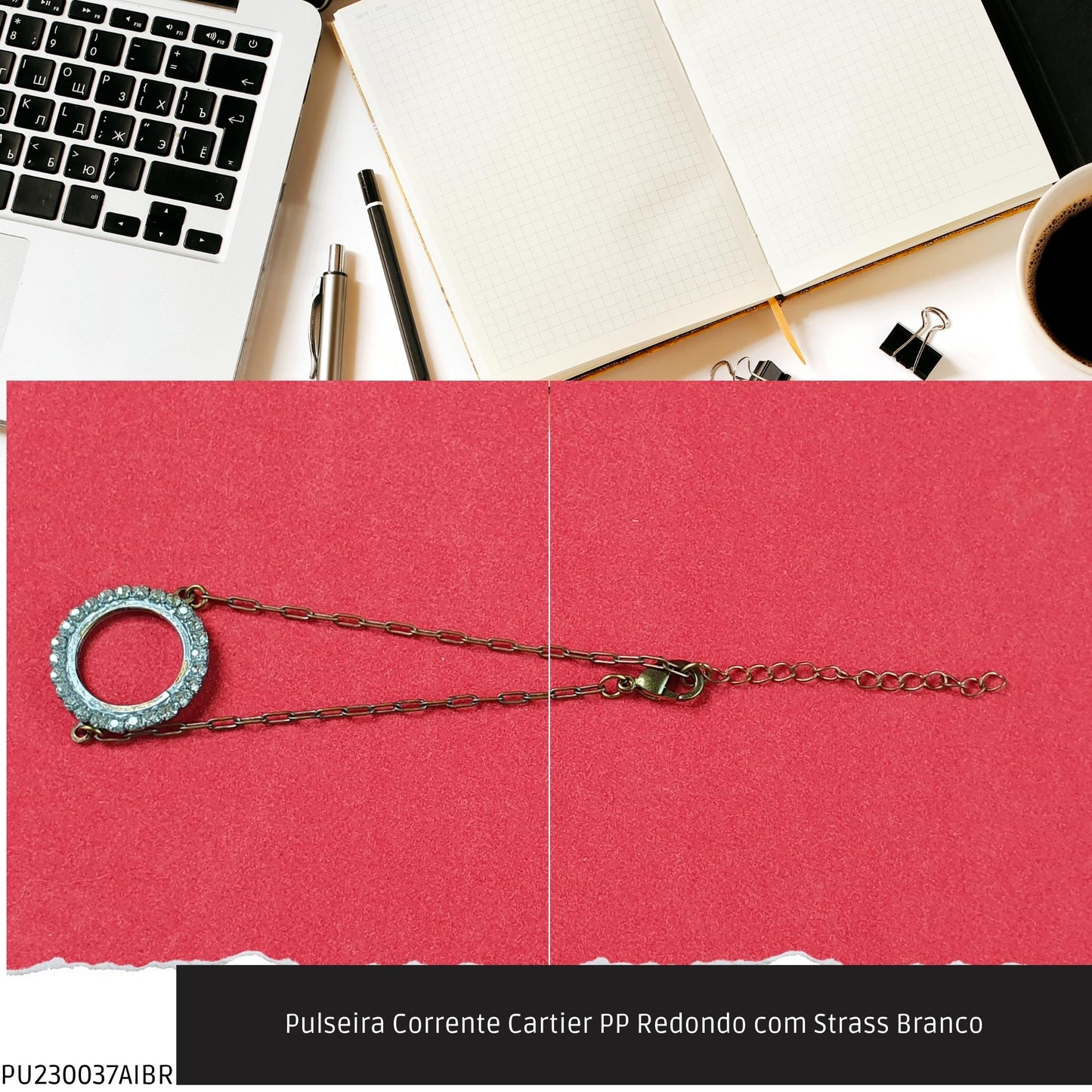 Pulseira Corrente Cartier PP Redondo com Strass Branco  - Código.: PU230037AIBR  - Peso.: 3.3 gr