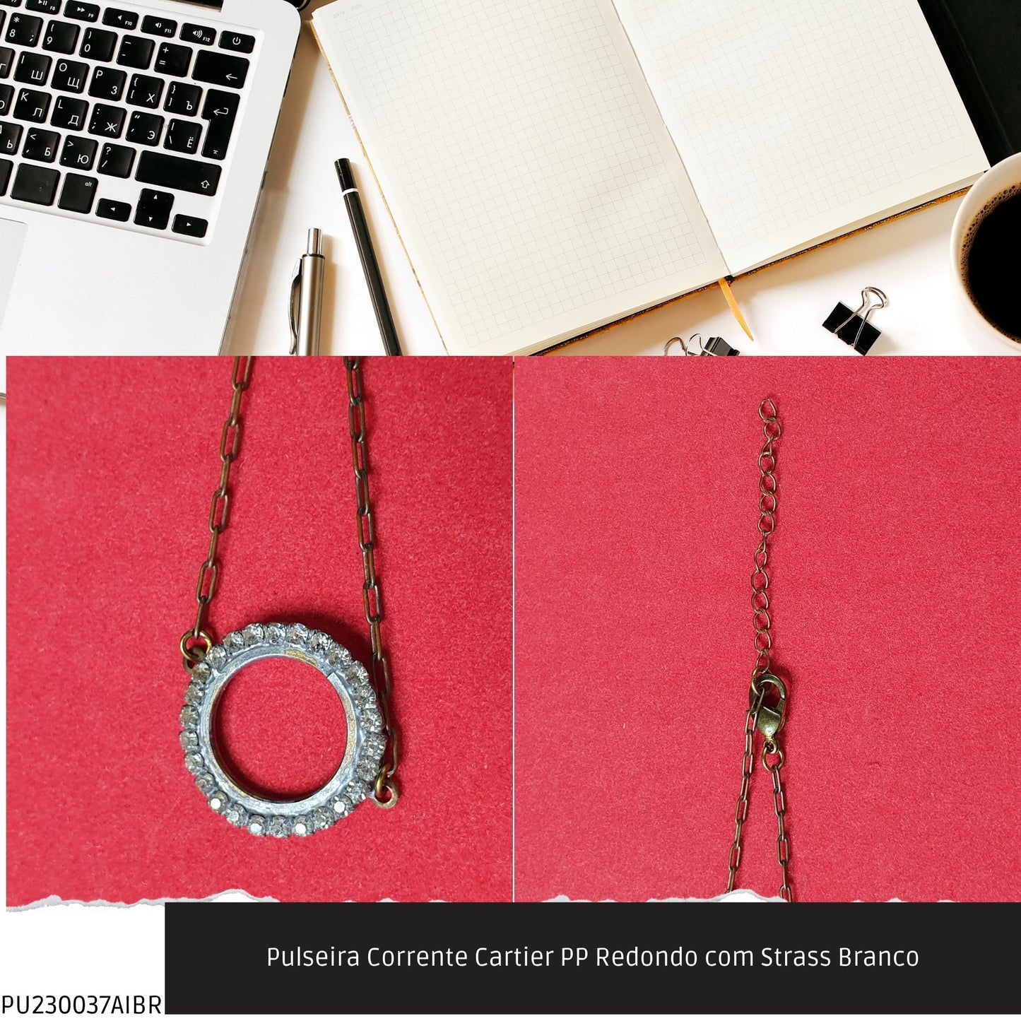 Pulseira Corrente Cartier PP Redondo com Strass Branco  - Código.: PU230037AIBR  - Peso.: 3.3 gr
