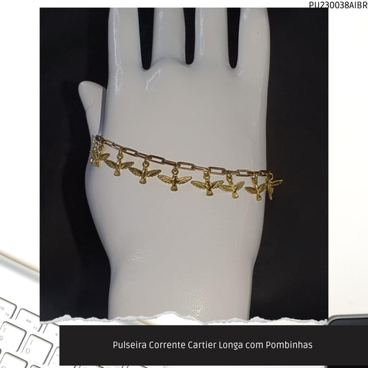 Pulseira Corrente Cartier Longa com Pombinhas   - Código.: PU230038AIBR  - Peso.: 5.2 gr