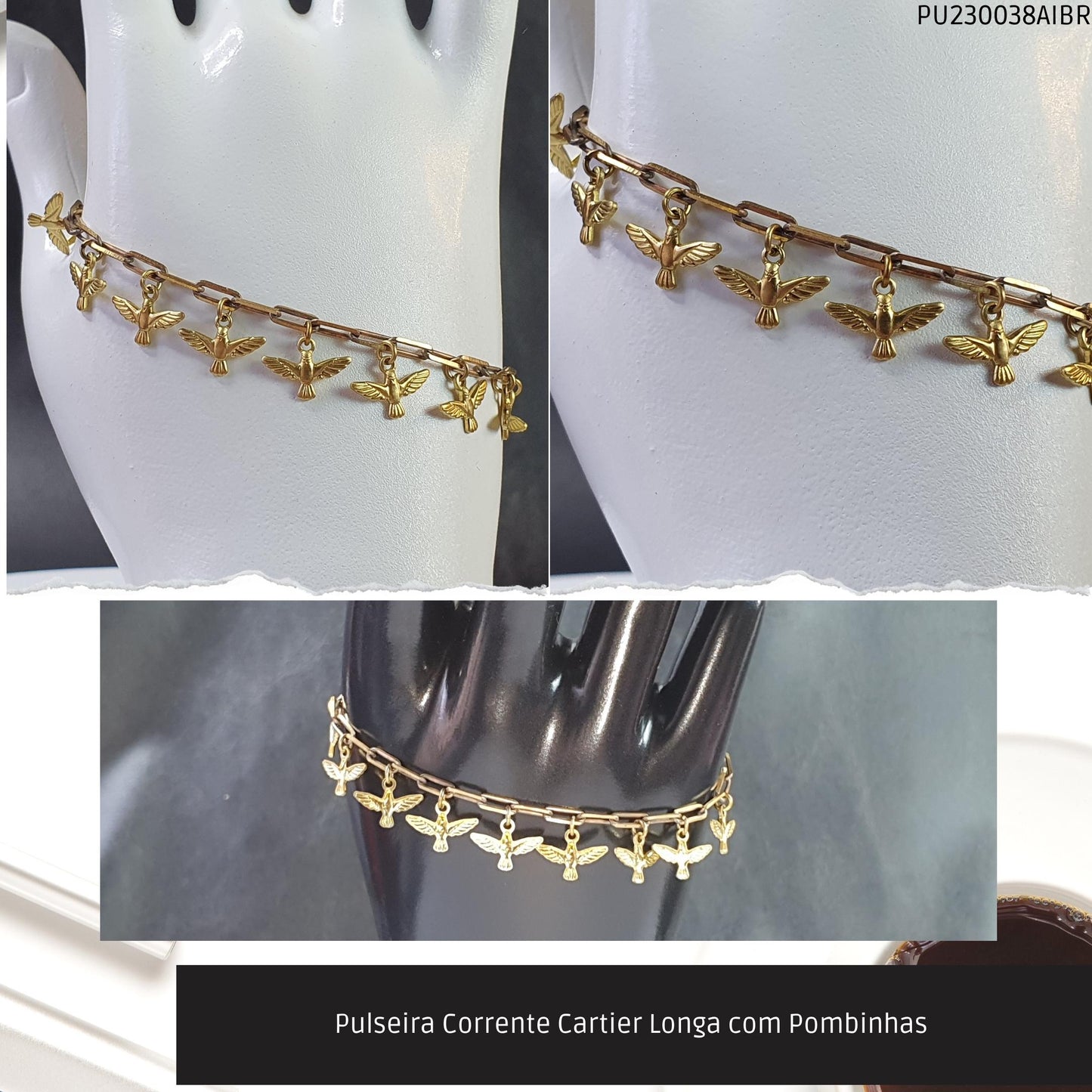 Pulseira Corrente Cartier Longa com Pombinhas   - Código.: PU230038AIBR  - Peso.: 5.2 gr