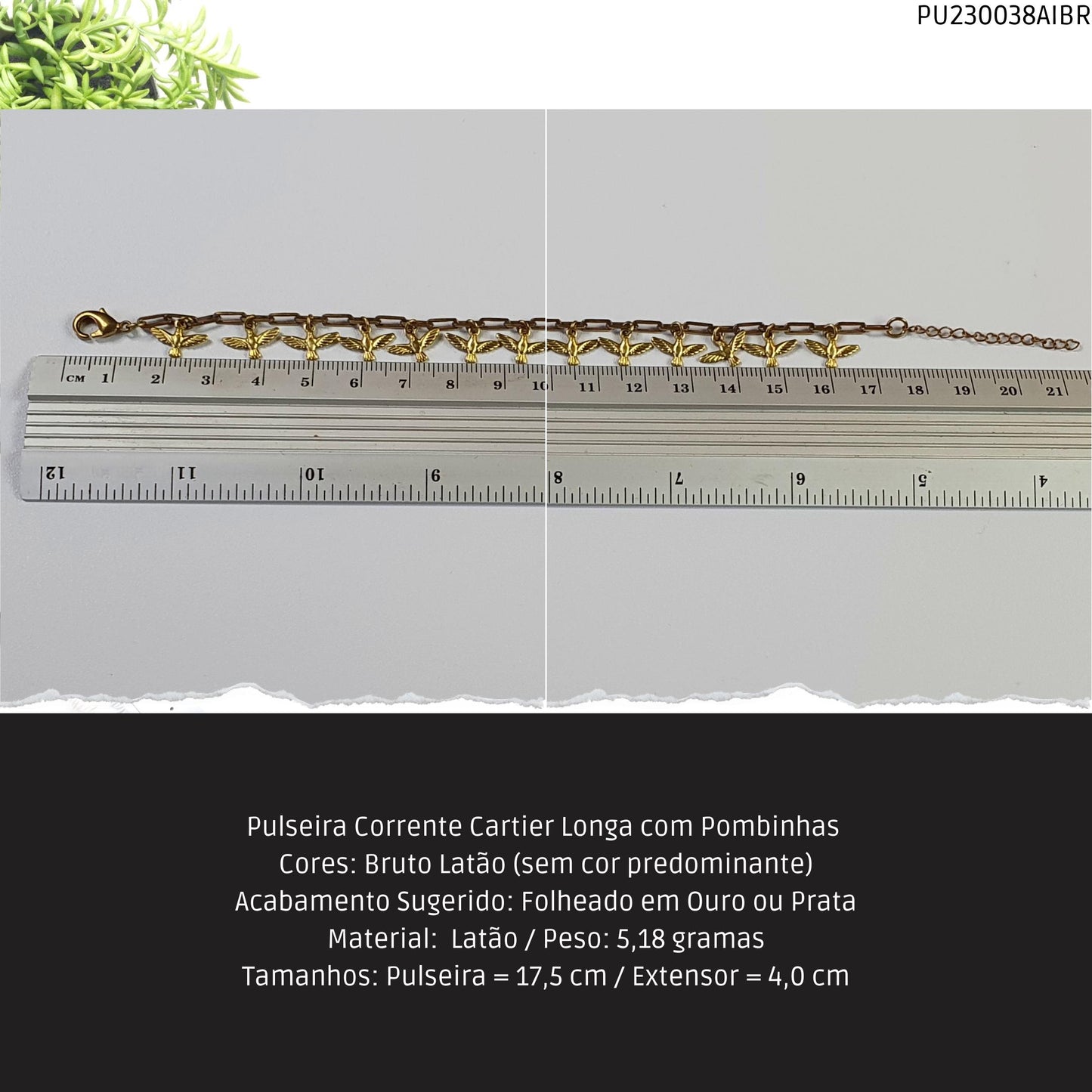 Pulseira Corrente Cartier Longa com Pombinhas   - Código.: PU230038AIBR  - Peso.: 5.2 gr