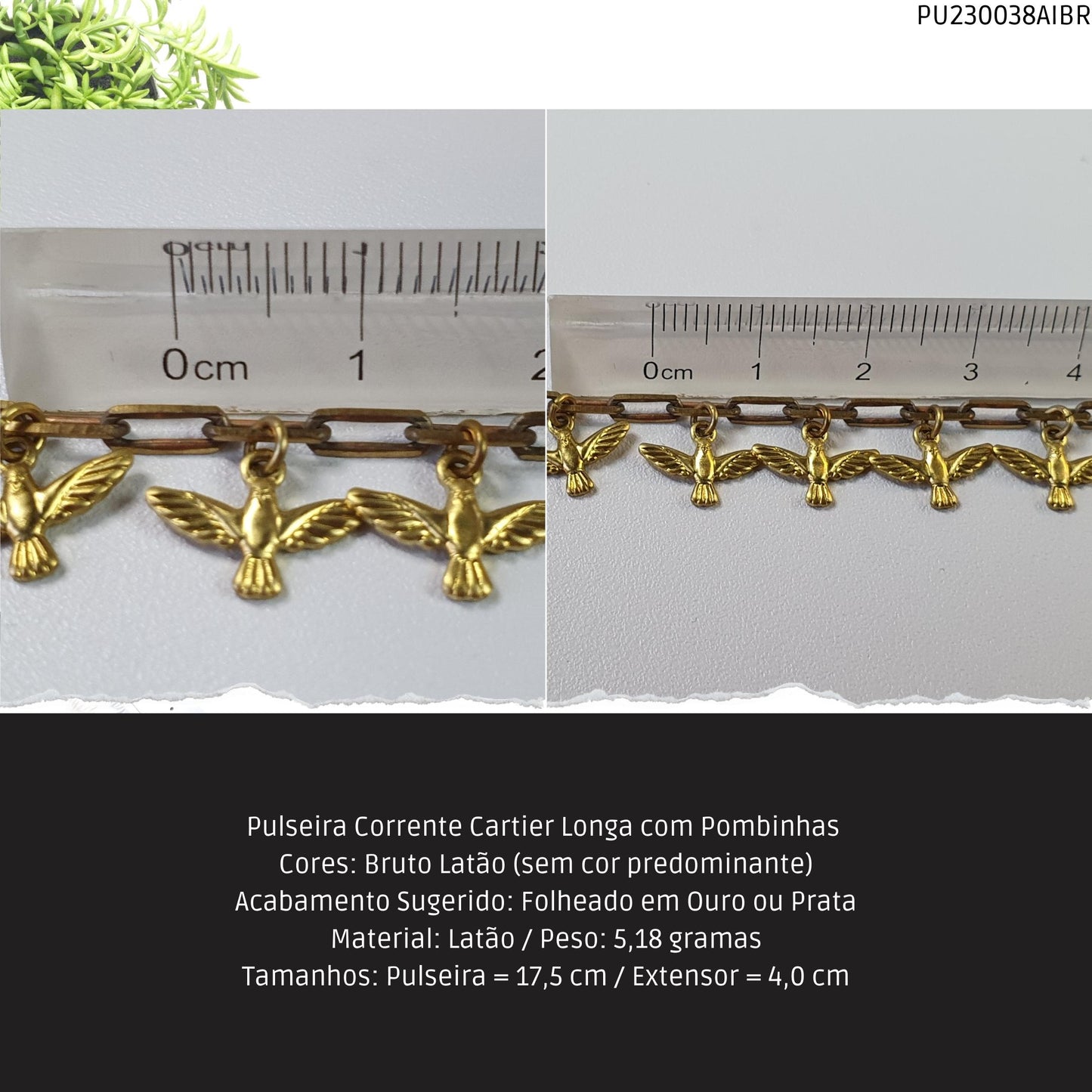 Pulseira Corrente Cartier Longa com Pombinhas   - Código.: PU230038AIBR  - Peso.: 5.2 gr