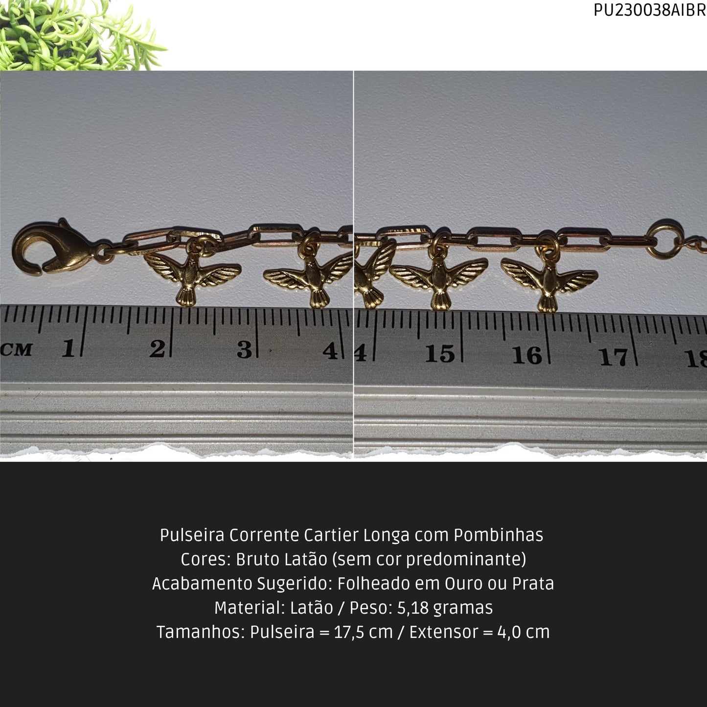 Pulseira Corrente Cartier Longa com Pombinhas   - Código.: PU230038AIBR  - Peso.: 5.2 gr