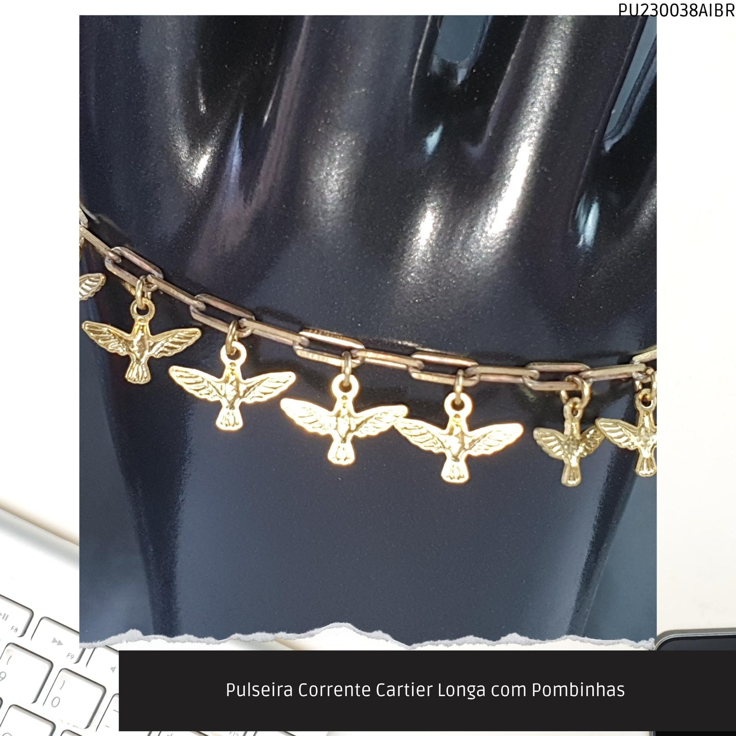 Pulseira Corrente Cartier Longa com Pombinhas   - Código.: PU230038AIBR  - Peso.: 5.2 gr