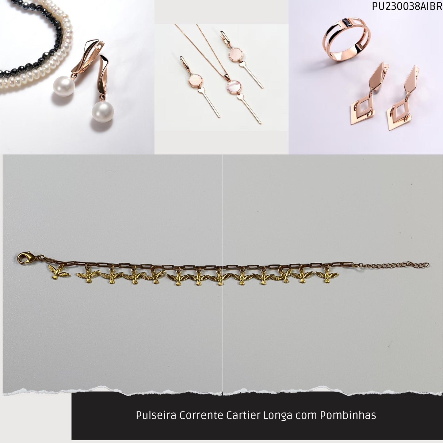 Pulseira Corrente Cartier Longa com Pombinhas   - Código.: PU230038AIBR  - Peso.: 5.2 gr