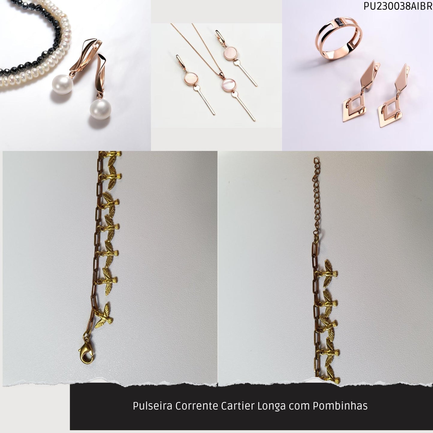 Pulseira Corrente Cartier Longa com Pombinhas   - Código.: PU230038AIBR  - Peso.: 5.2 gr