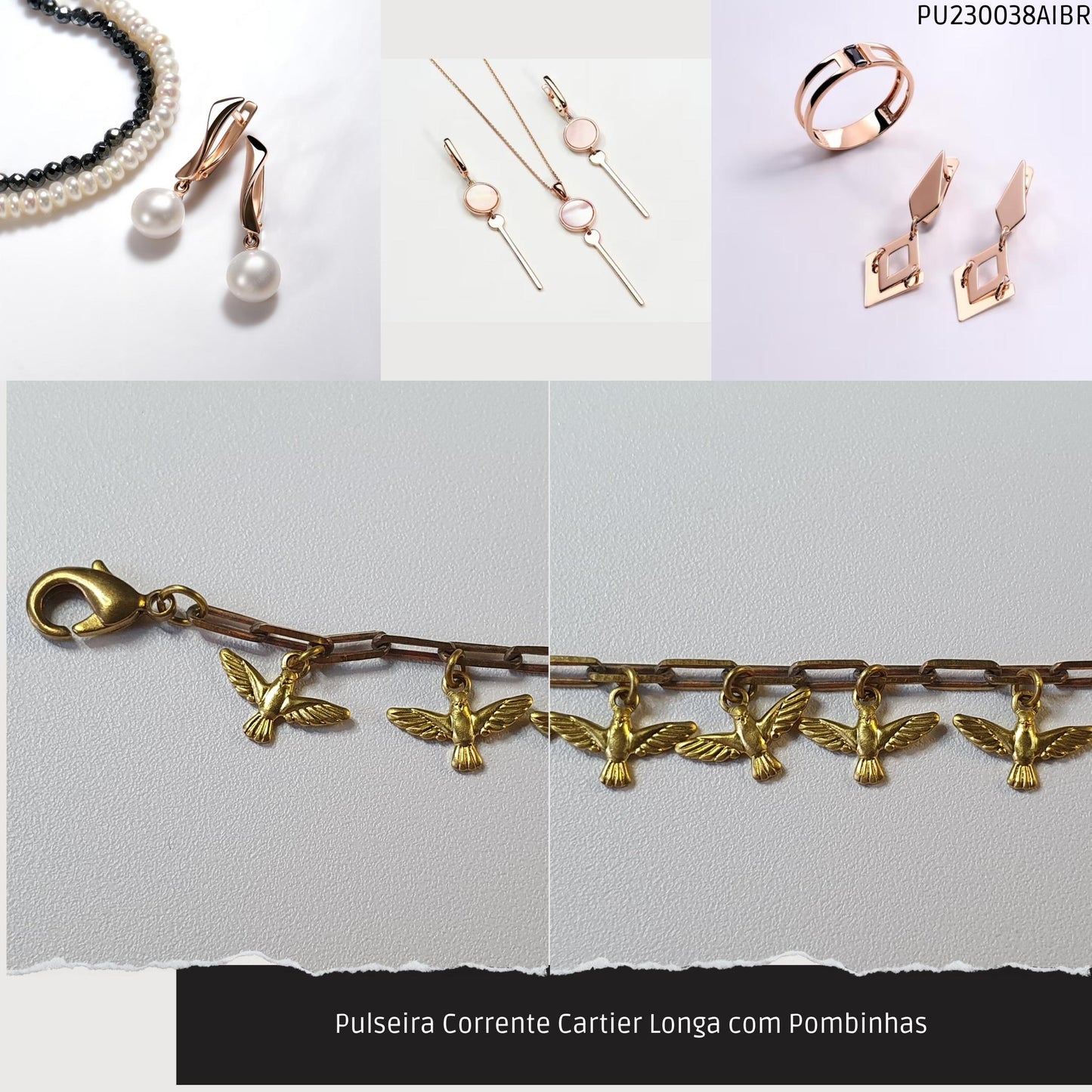 Pulseira Corrente Cartier Longa com Pombinhas   - Código.: PU230038AIBR  - Peso.: 5.2 gr