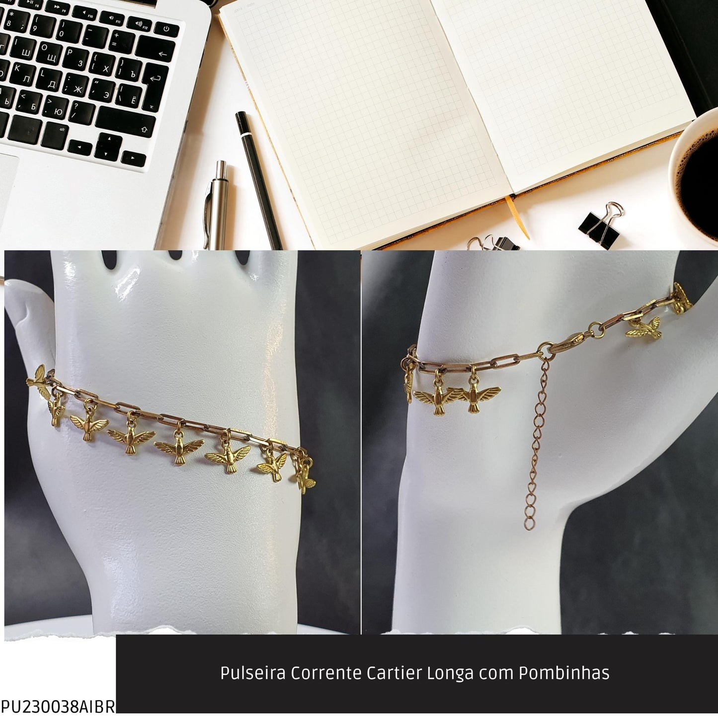 Pulseira Corrente Cartier Longa com Pombinhas   - Código.: PU230038AIBR  - Peso.: 5.2 gr