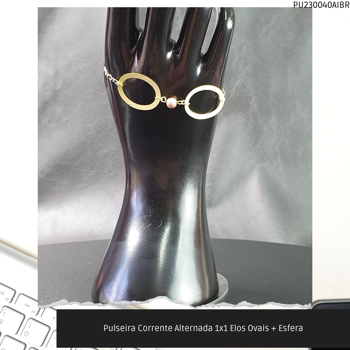 Pulseira Corrente Alternada 1x1 Elos Ovais + Esfera  - Código.: PU230040AIBR  - Peso.: 2.5 gr