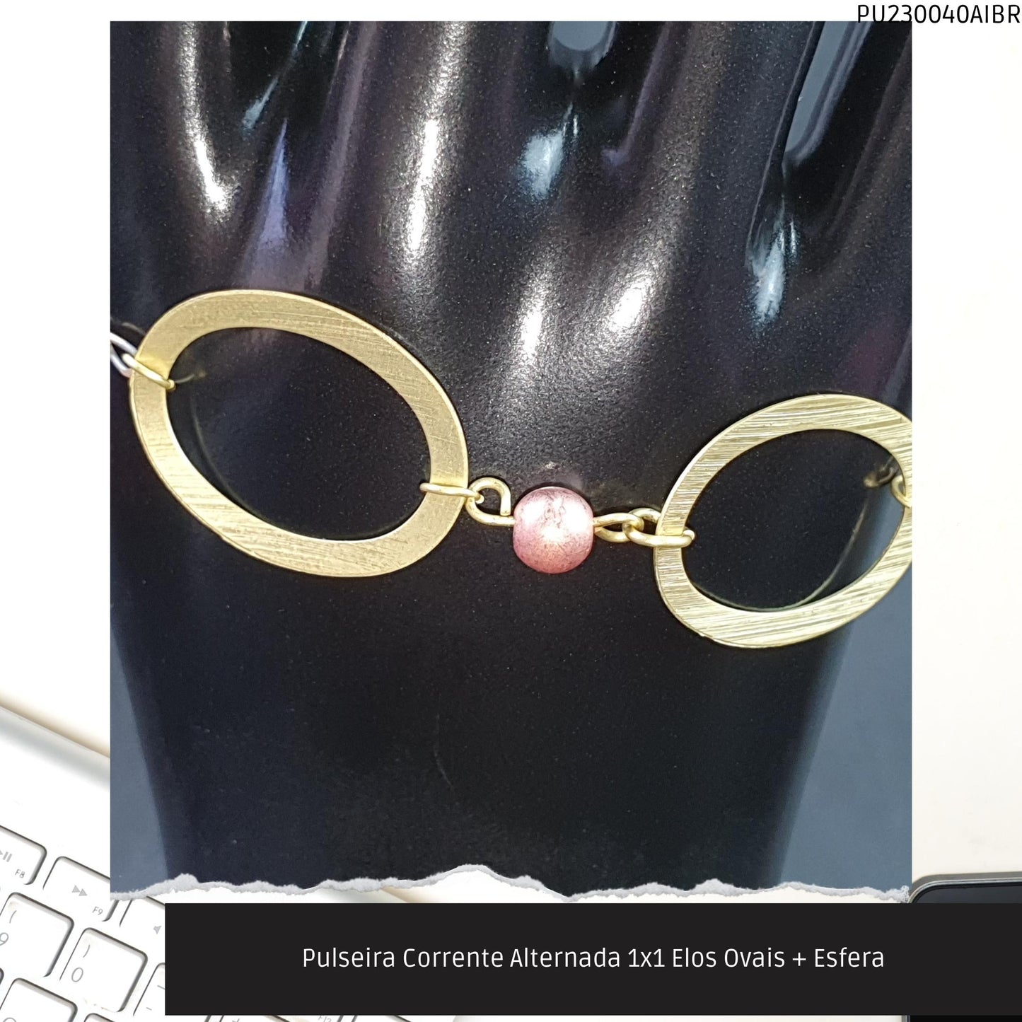 Pulseira Corrente Alternada 1x1 Elos Ovais + Esfera  - Código.: PU230040AIBR  - Peso.: 2.5 gr