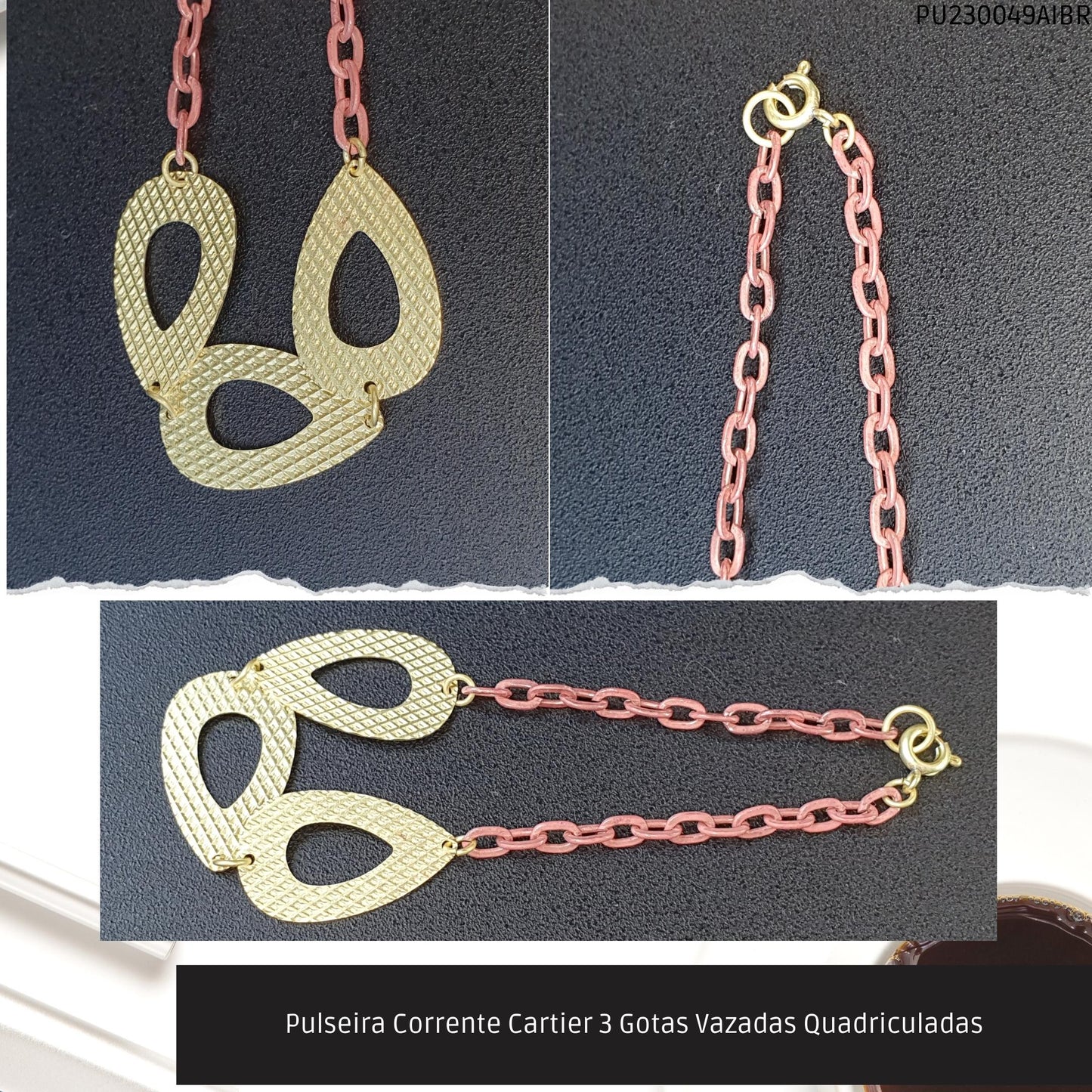 Pulseira Corrente Cartier 3 Gotas Vazadas Quadriculadas  - Código.: PU230049AIBR  - Peso.: 2.7 gr