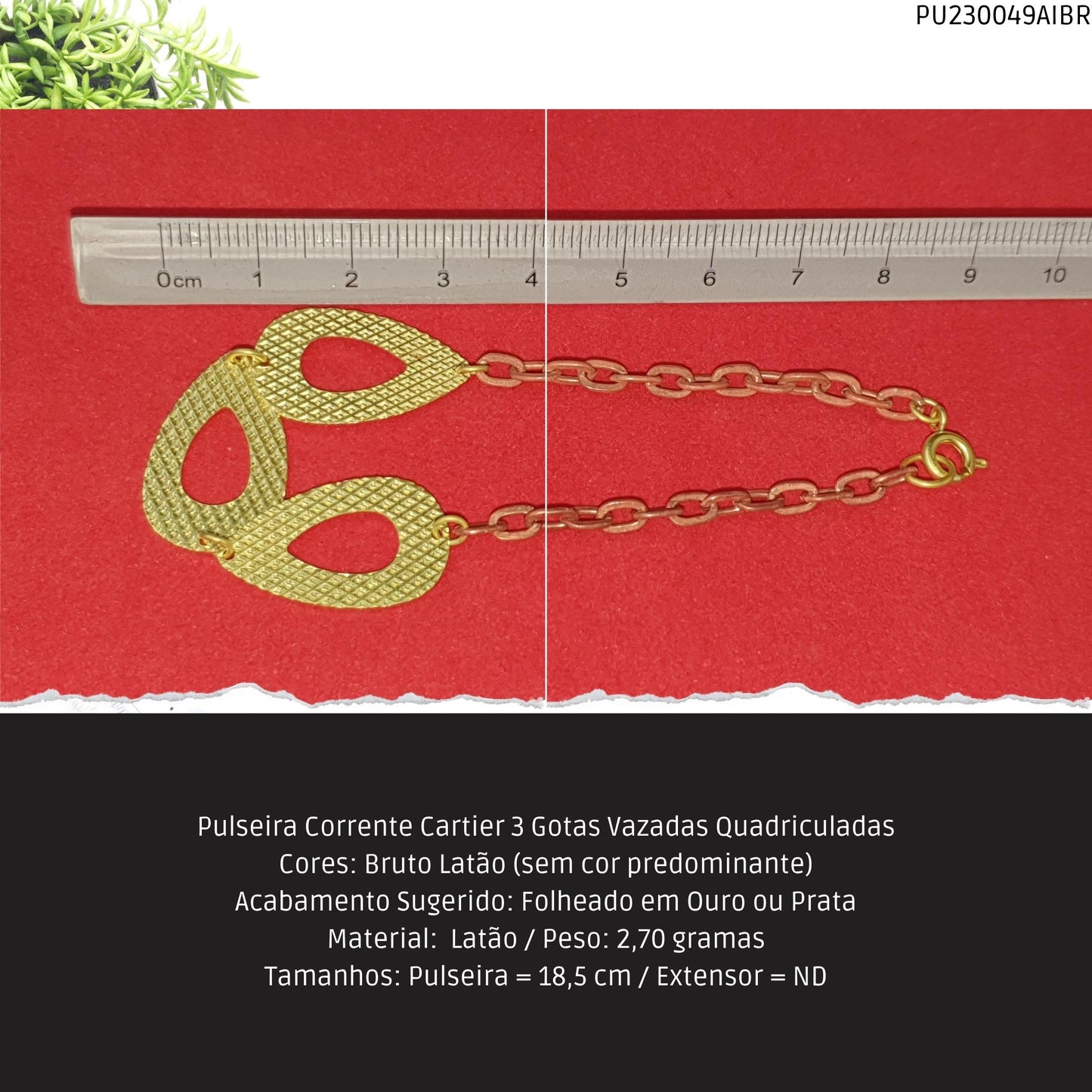 Pulseira Corrente Cartier 3 Gotas Vazadas Quadriculadas  - Código.: PU230049AIBR  - Peso.: 2.7 gr