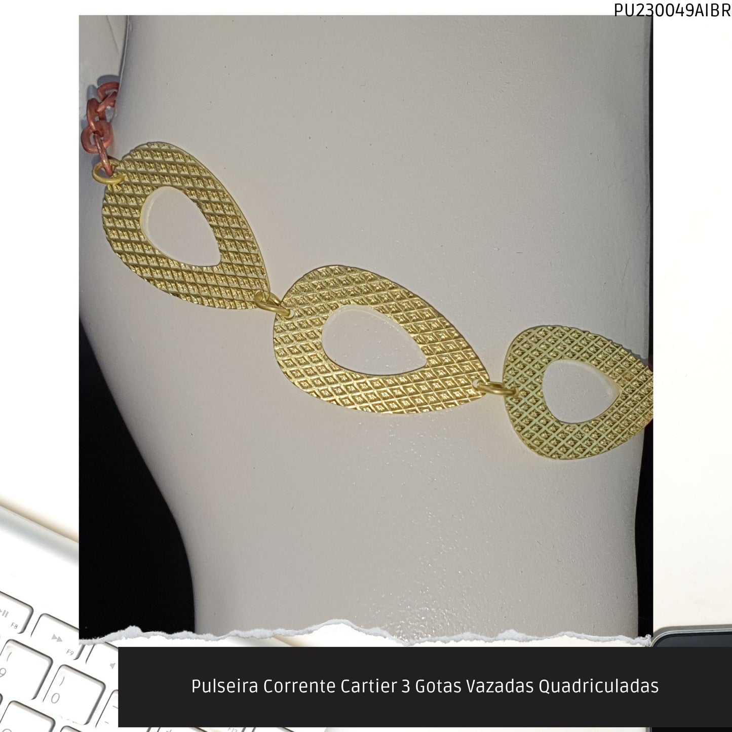 Pulseira Corrente Cartier 3 Gotas Vazadas Quadriculadas  - Código.: PU230049AIBR  - Peso.: 2.7 gr