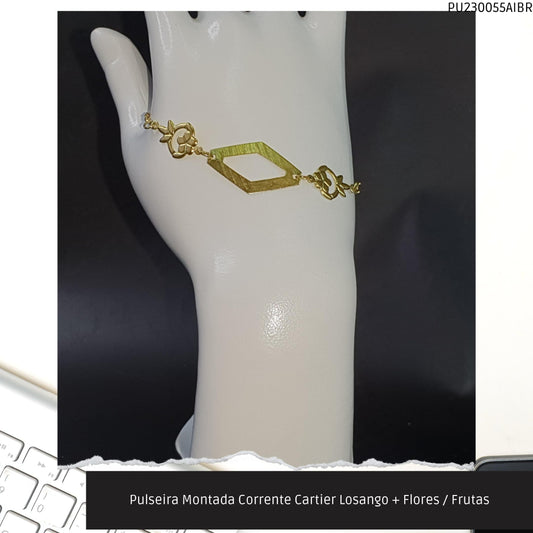 Pulseira Montada Corrente Cartier Losango + Flores / Frutas  - Código.: PU230055AIBR  - Peso.: 2.6 gr