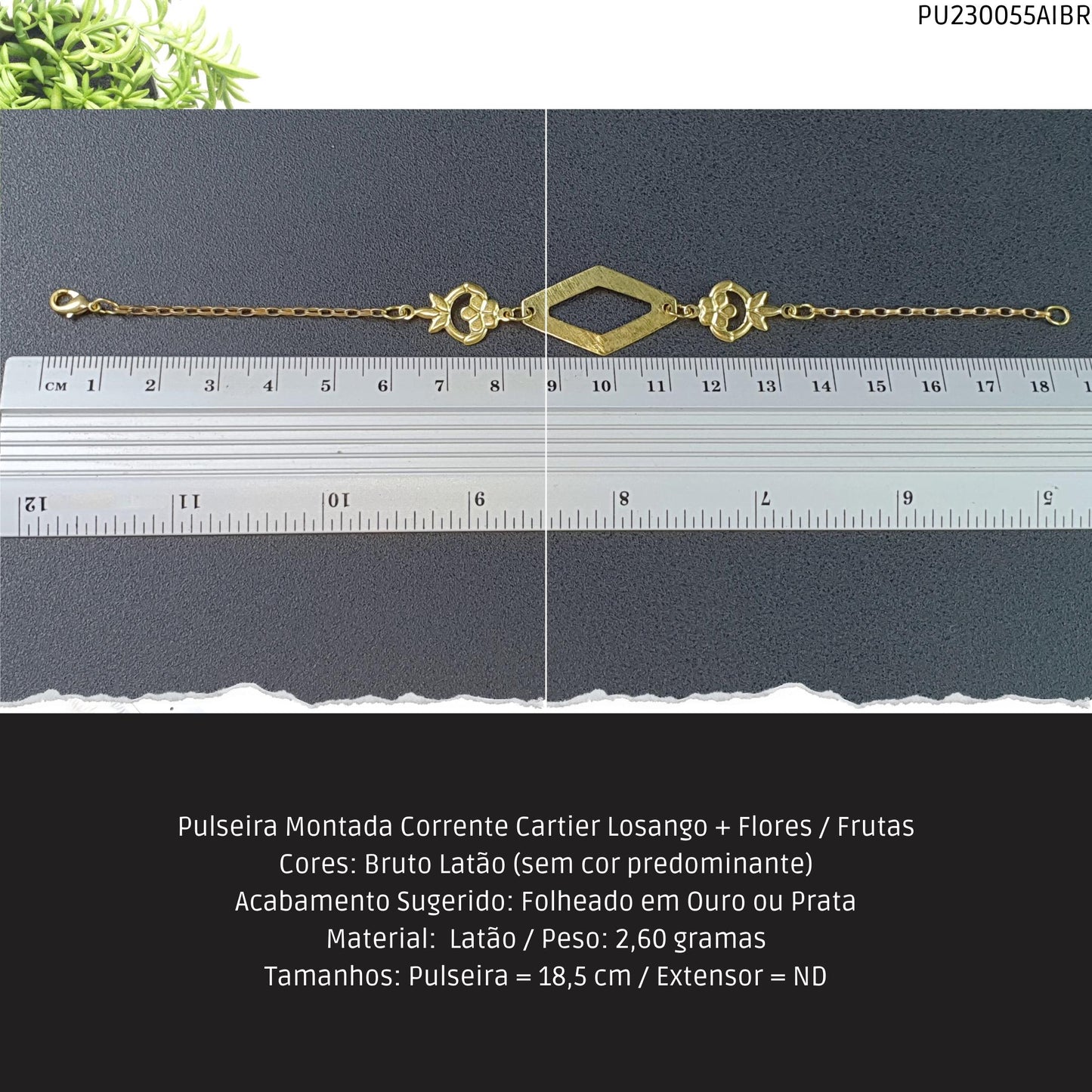 Pulseira Montada Corrente Cartier Losango + Flores / Frutas  - Código.: PU230055AIBR  - Peso.: 2.6 gr