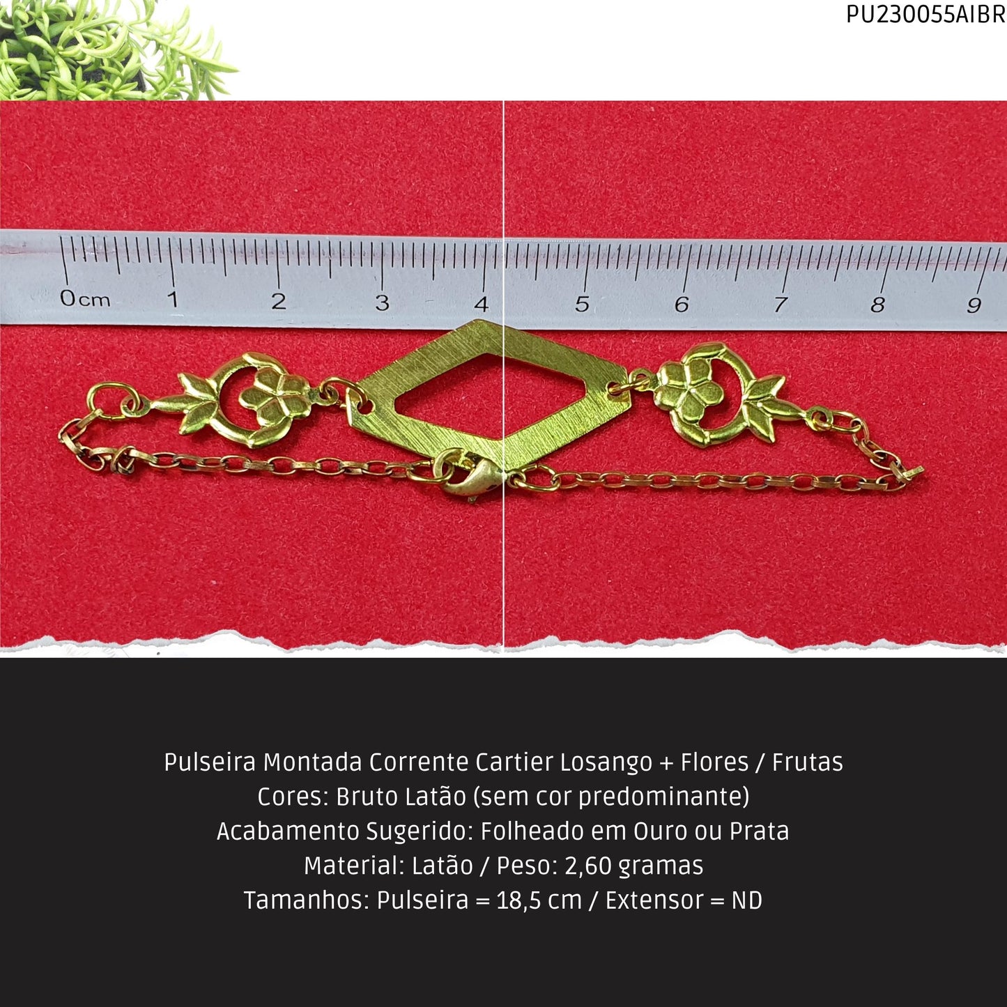Pulseira Montada Corrente Cartier Losango + Flores / Frutas  - Código.: PU230055AIBR  - Peso.: 2.6 gr