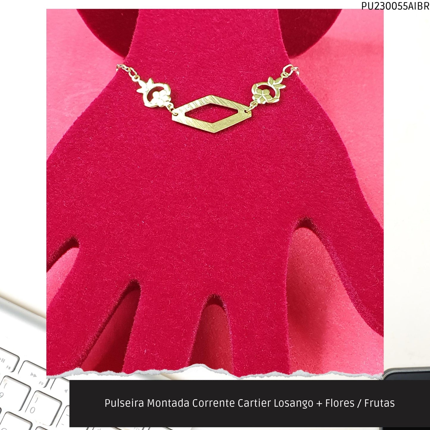 Pulseira Montada Corrente Cartier Losango + Flores / Frutas  - Código.: PU230055AIBR  - Peso.: 2.6 gr