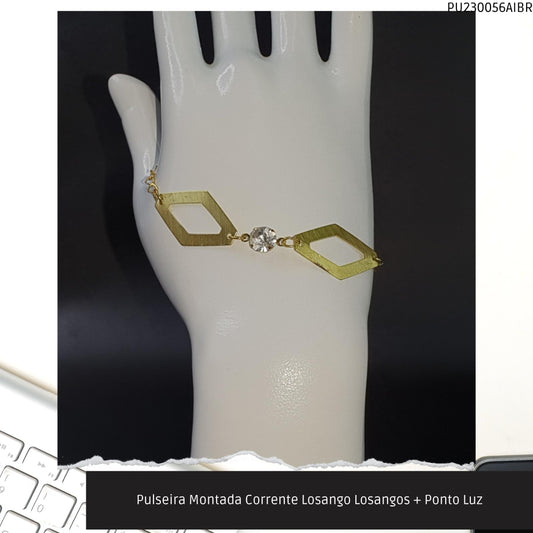 Pulseira Montada Corrente Losango Losangos + Ponto Luz  - Código.: PU230056AIBR  - Peso.: 3.6 gr