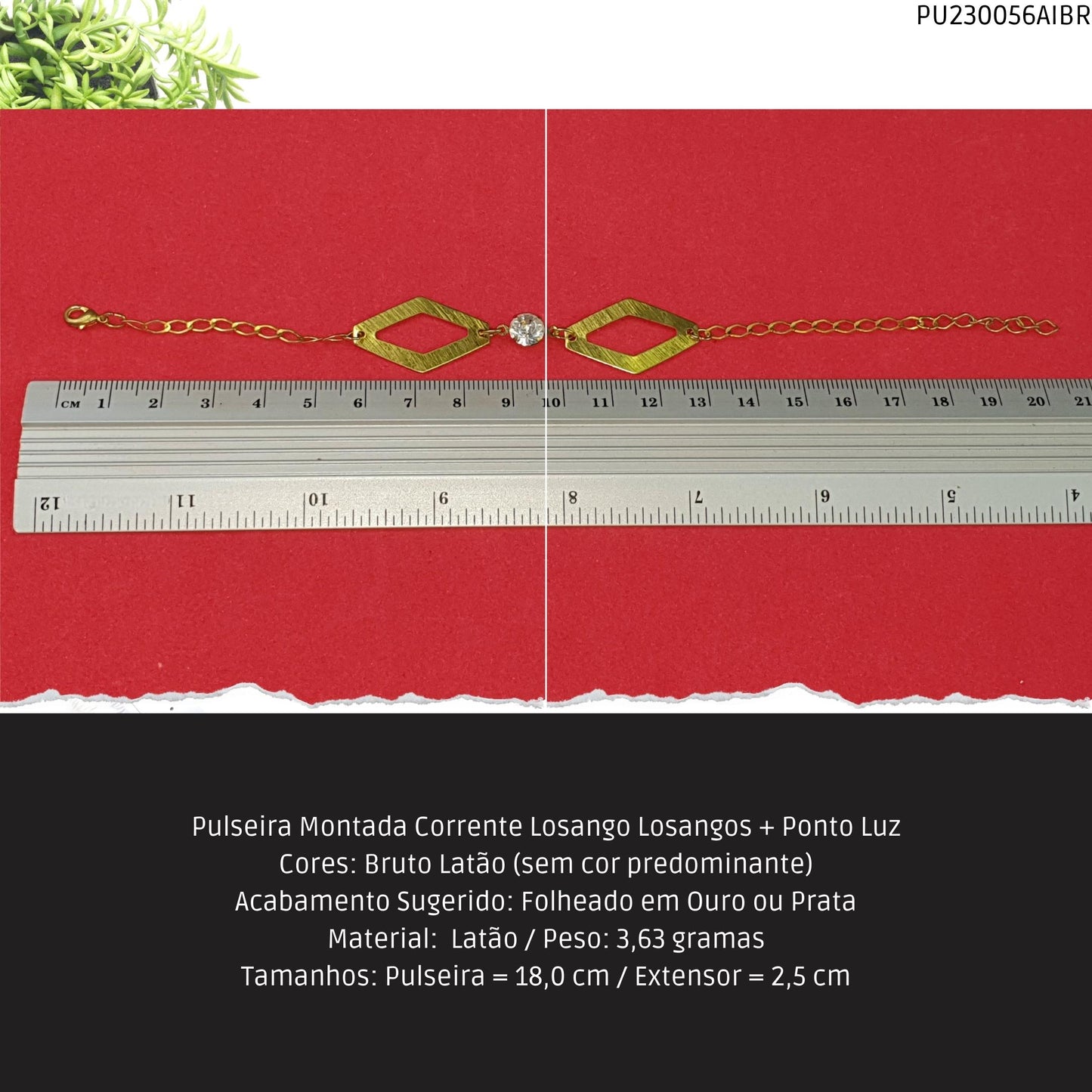 Pulseira Montada Corrente Losango Losangos + Ponto Luz  - Código.: PU230056AIBR  - Peso.: 3.6 gr