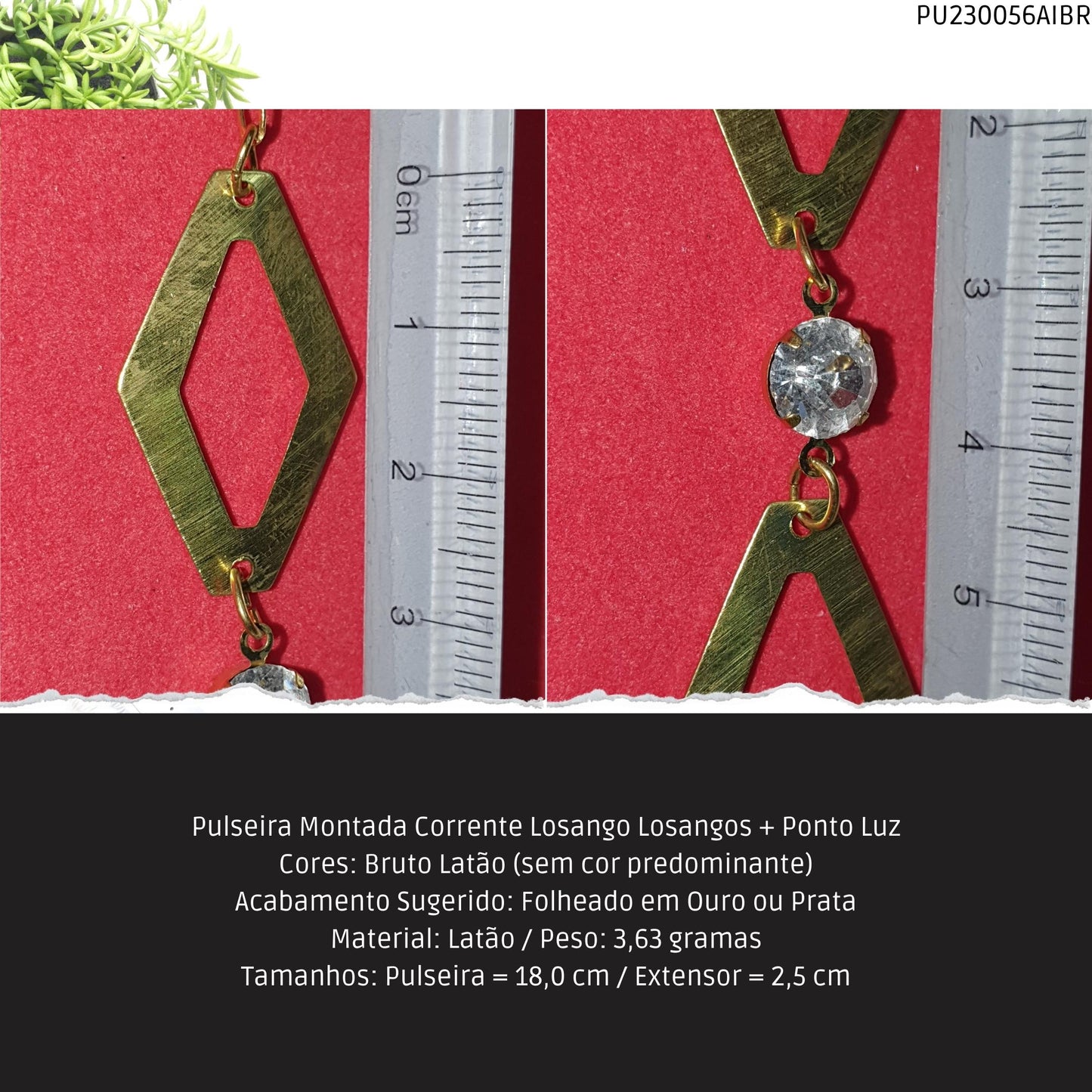 Pulseira Montada Corrente Losango Losangos + Ponto Luz  - Código.: PU230056AIBR  - Peso.: 3.6 gr
