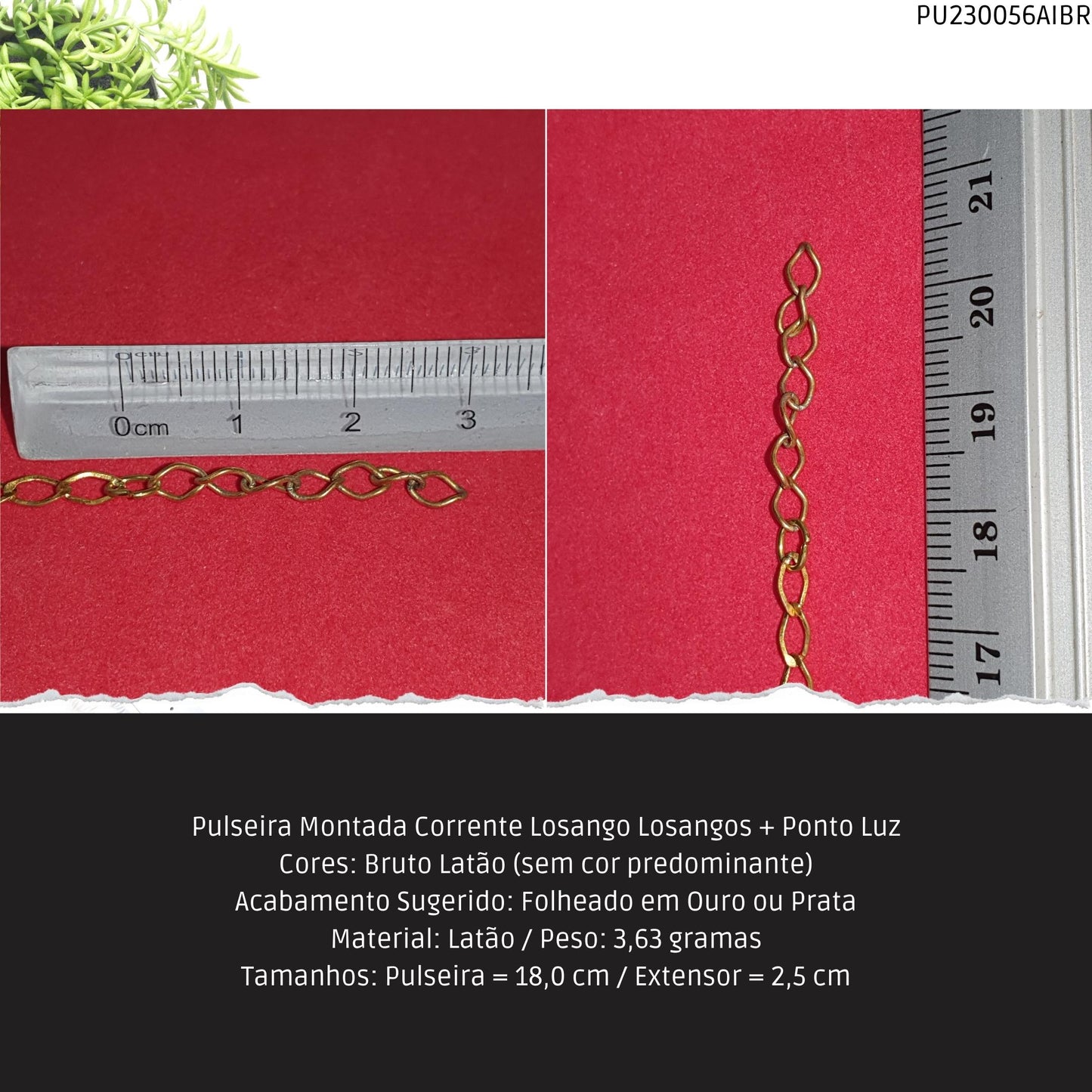 Pulseira Montada Corrente Losango Losangos + Ponto Luz  - Código.: PU230056AIBR  - Peso.: 3.6 gr