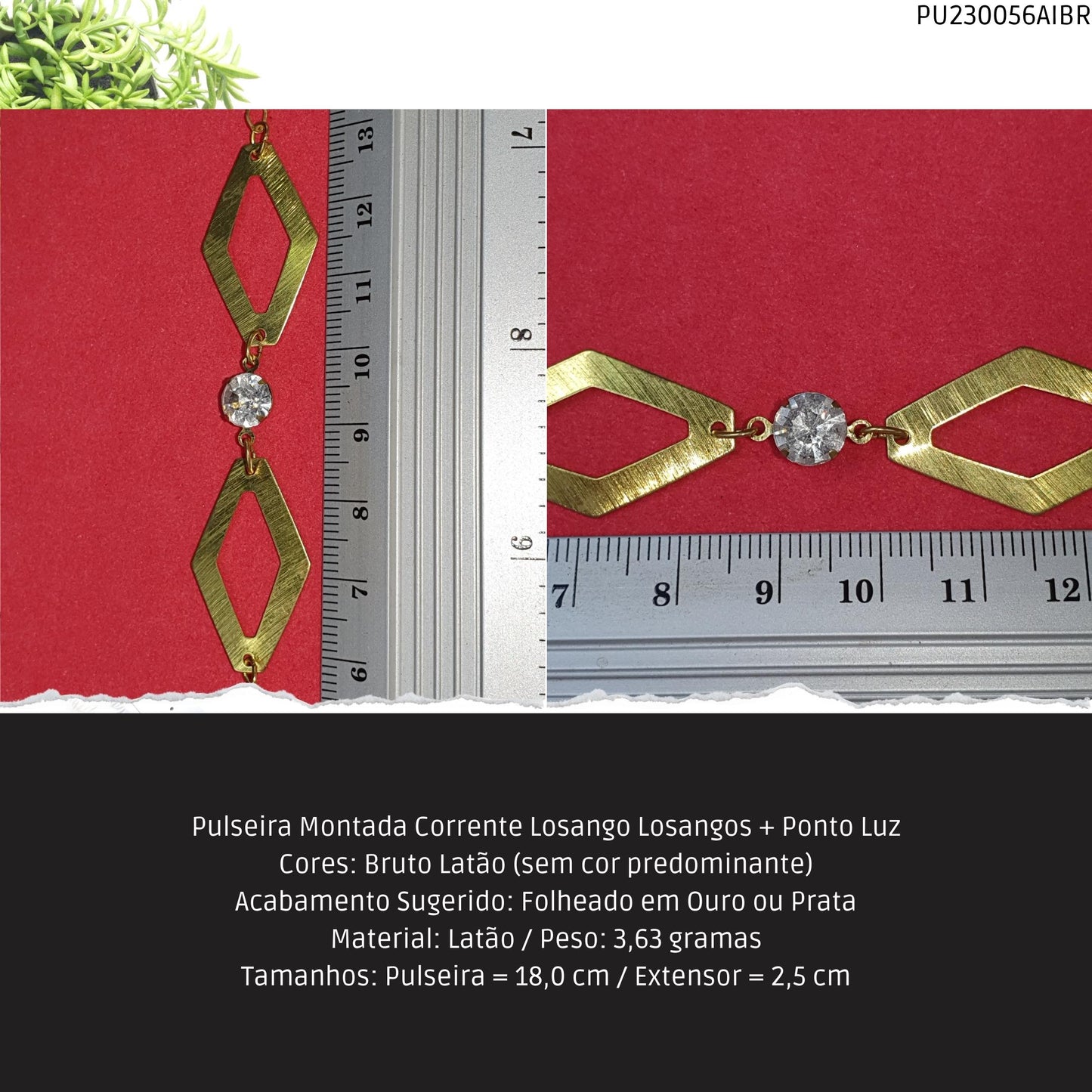 Pulseira Montada Corrente Losango Losangos + Ponto Luz  - Código.: PU230056AIBR  - Peso.: 3.6 gr