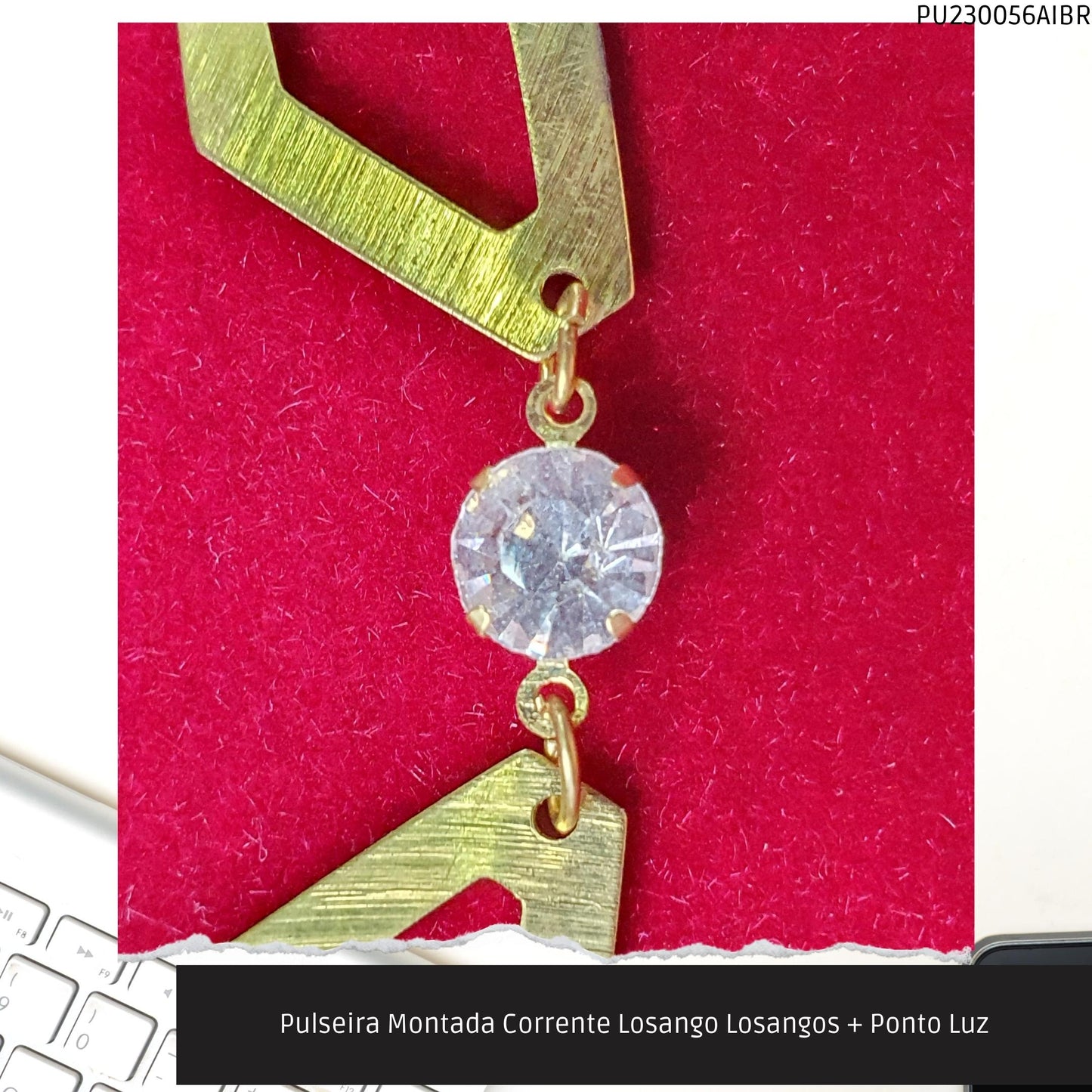 Pulseira Montada Corrente Losango Losangos + Ponto Luz  - Código.: PU230056AIBR  - Peso.: 3.6 gr