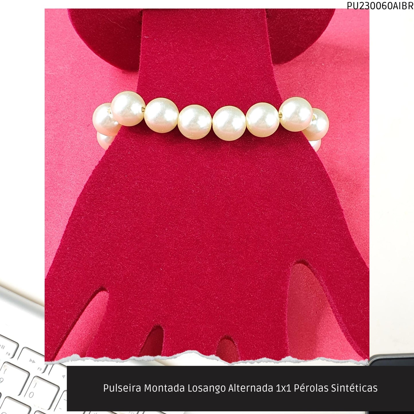 Pulseira Montada Losango Alternada 1x1 Pérolas Sintéticas  - Código.: PU230060AIBR  - Peso.: 19.5 gr